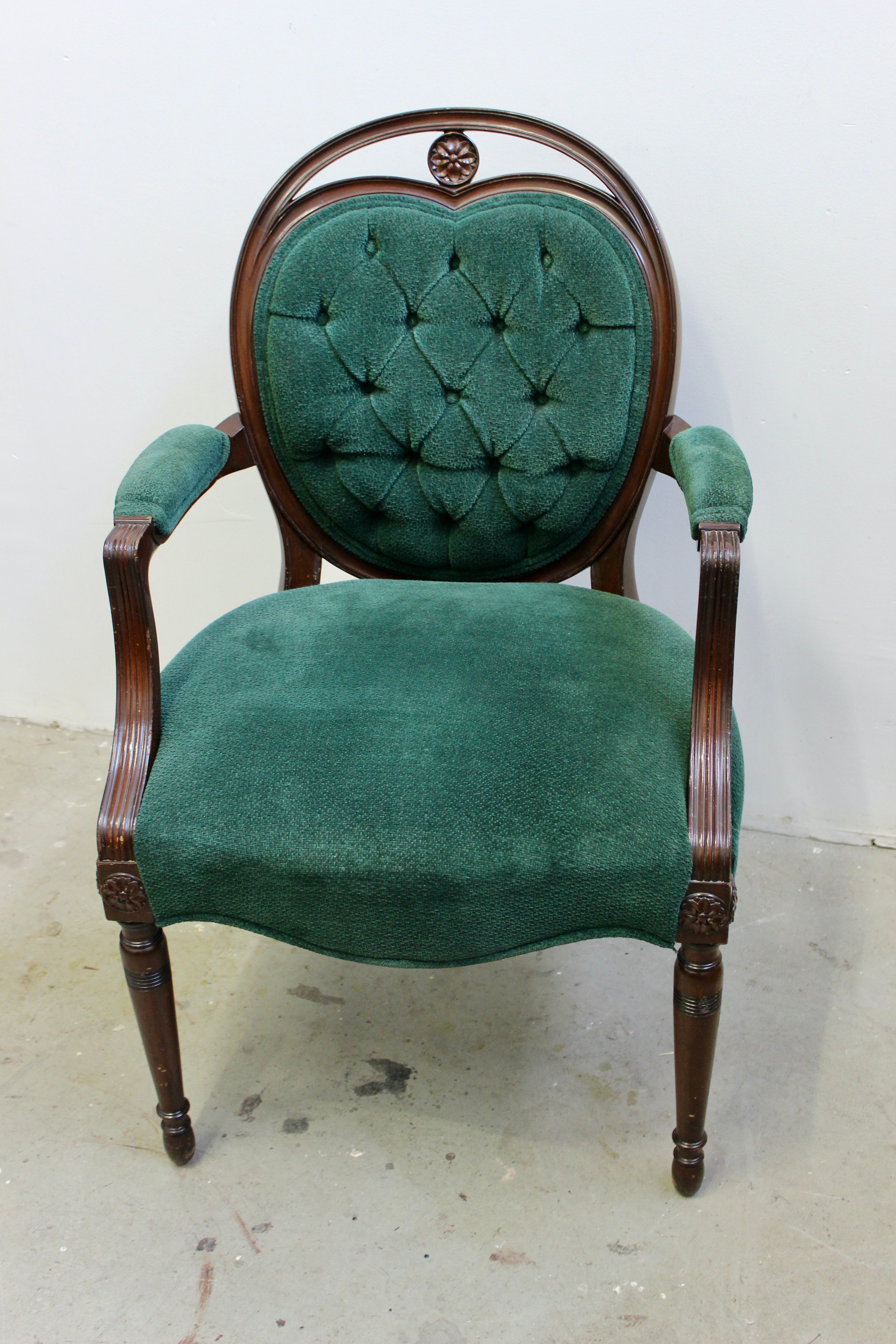 Victorian Style Green Upholstered Open Armchair