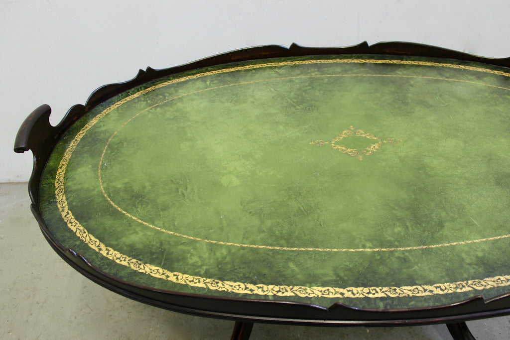 Victorian Style Mahogany Tray Leather Top Coffee Table