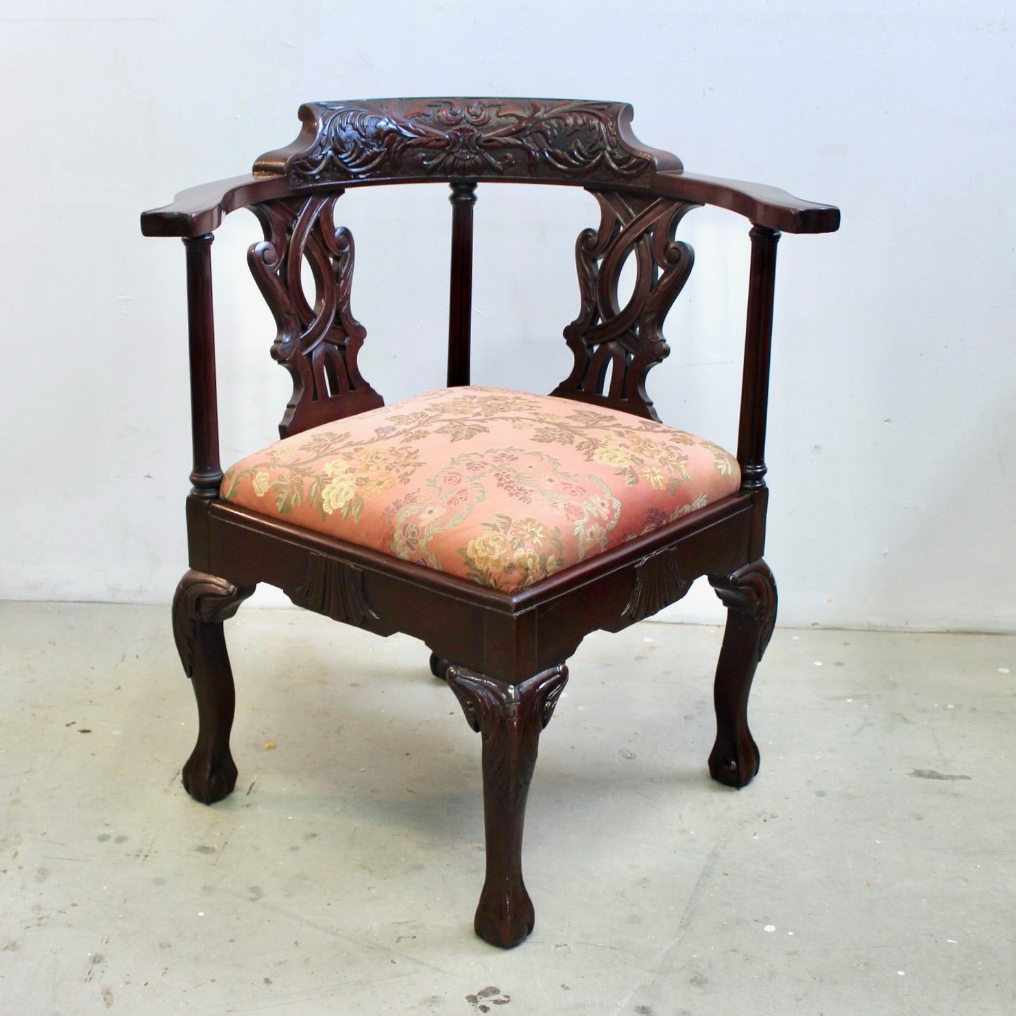 Chippendale Style Carved Mahogany Corner Chair