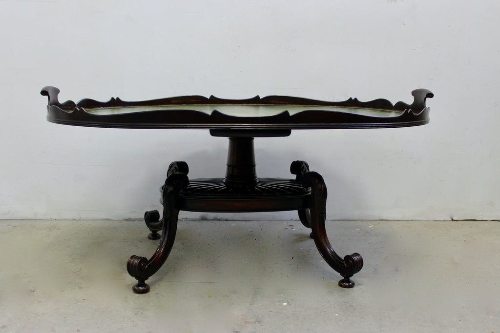Victorian Style Mahogany Tray Leather Top Coffee Table