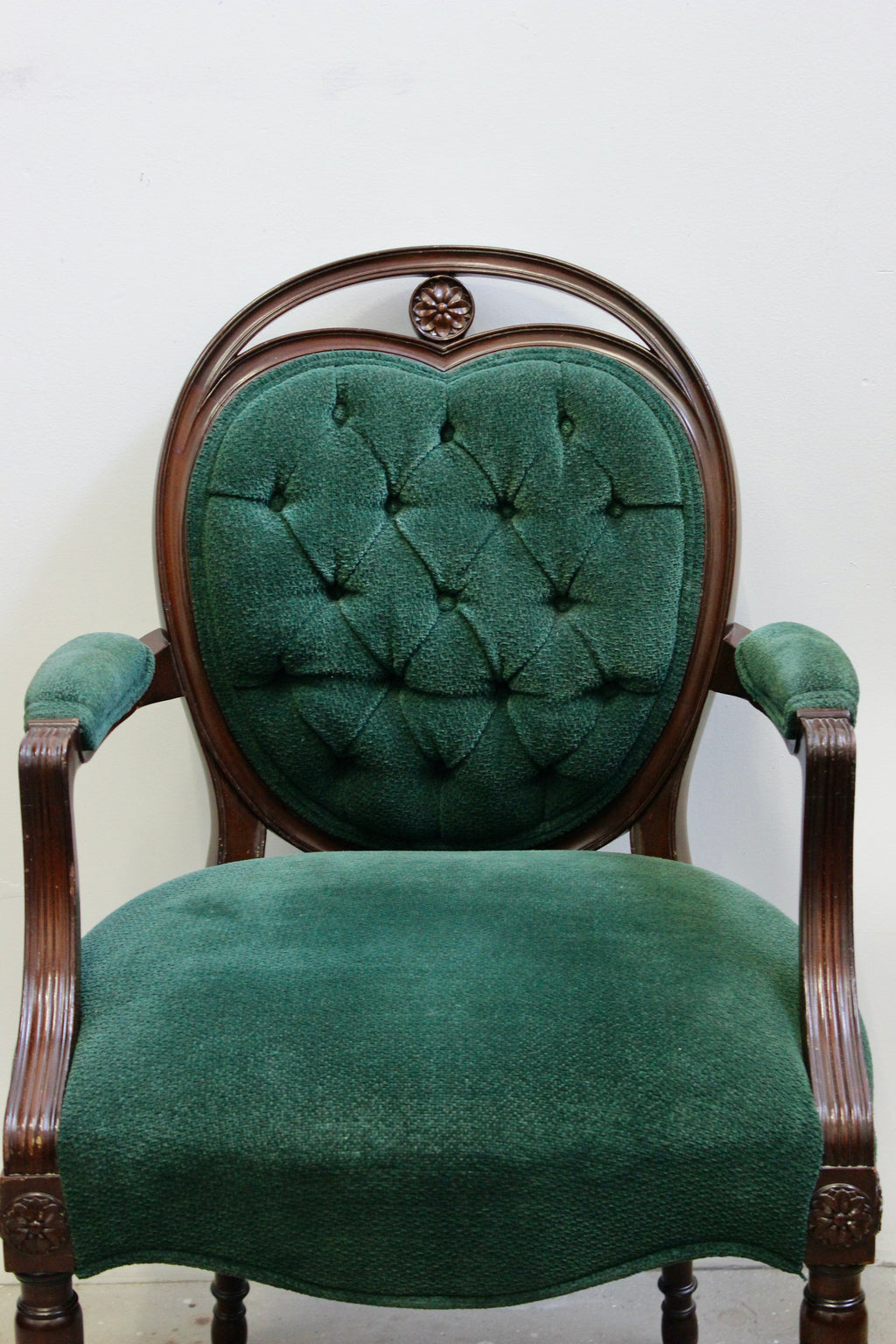 Victorian Style Green Upholstered Open Armchair