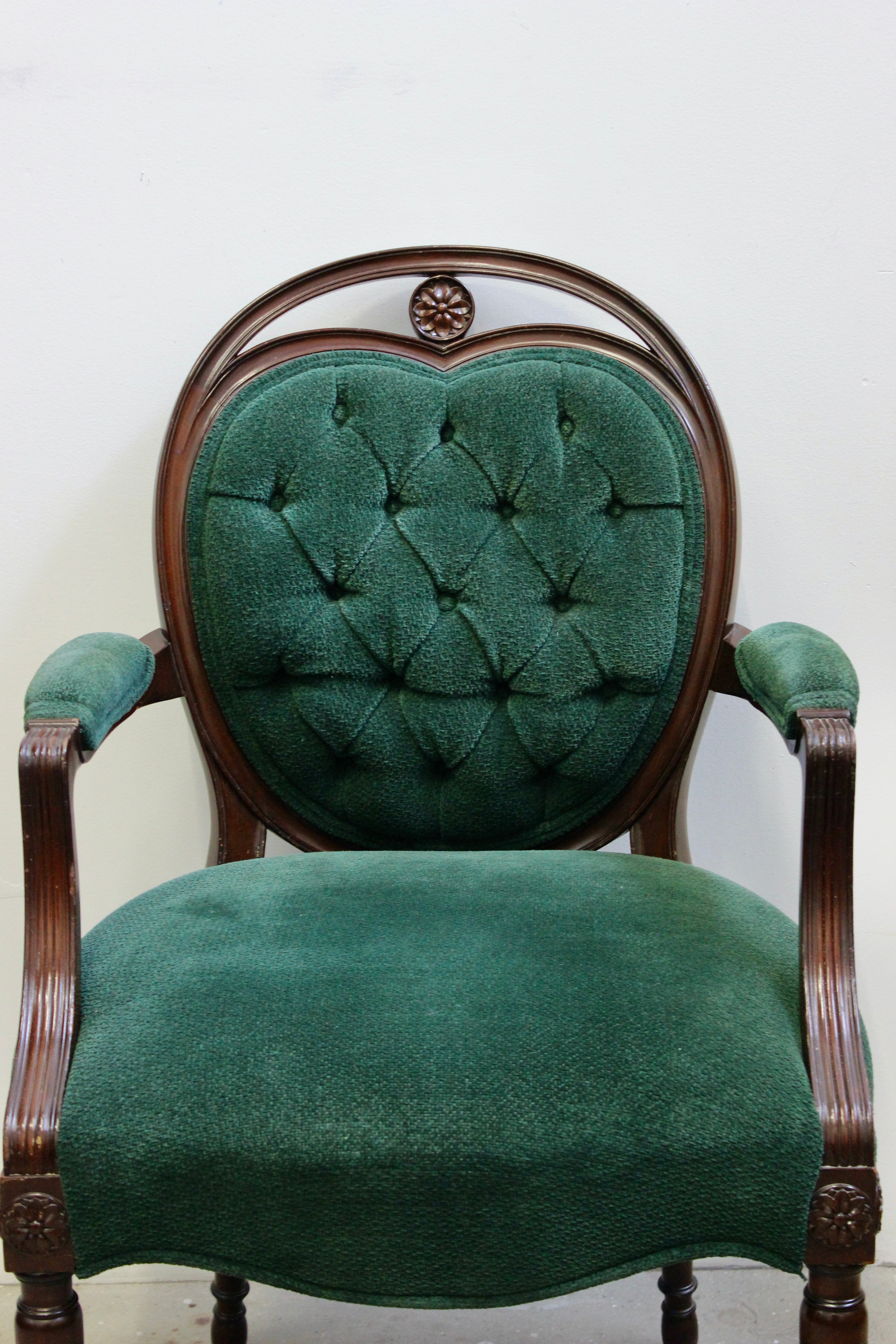 Victorian Style Green Upholstered Open Armchair