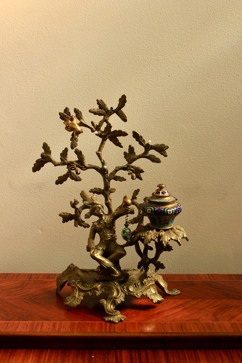 Louis XV Style Gilt-Bronze and Champlevé Enamel Figural Inkstand