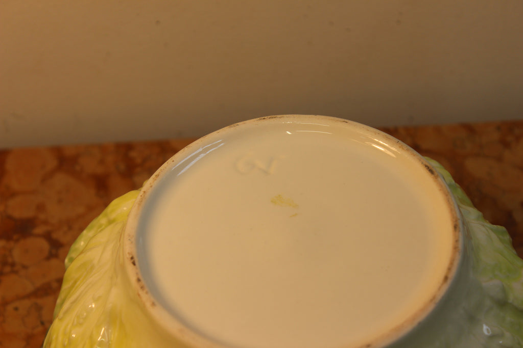 Vintage Portuguese Cabbageware Bowl with Serving Spoon and Fork