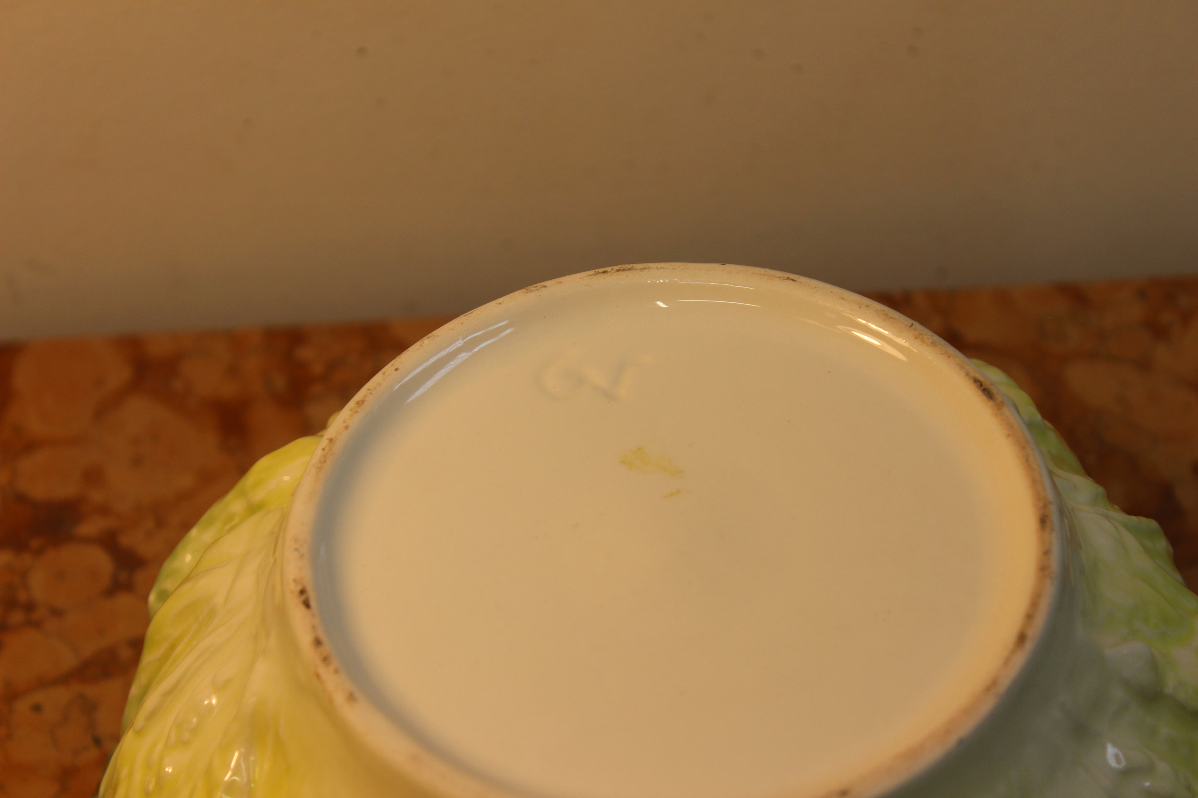 Vintage Portuguese Cabbageware Bowl with Serving Spoon and Fork