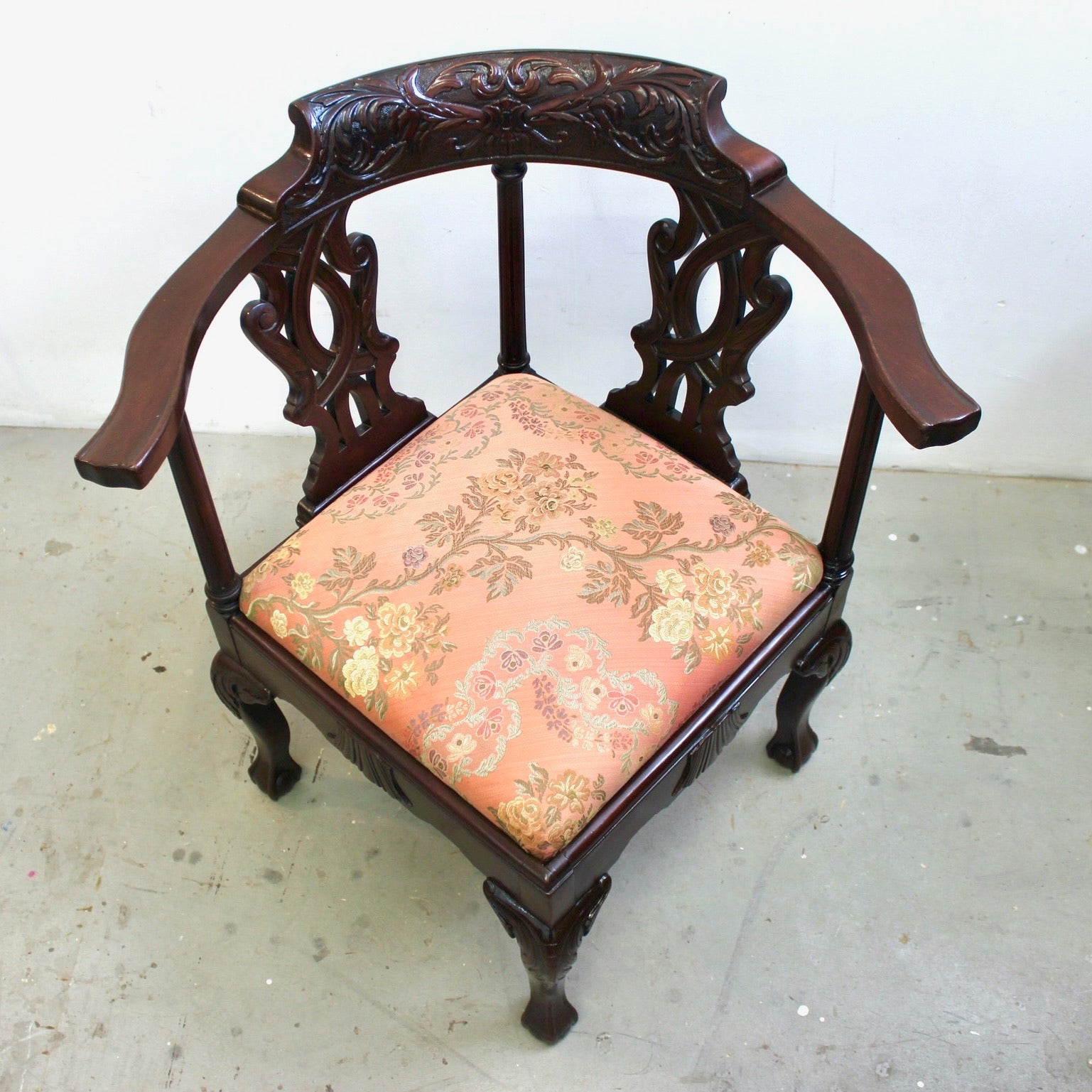 Chippendale Style Carved Mahogany Corner Chair
