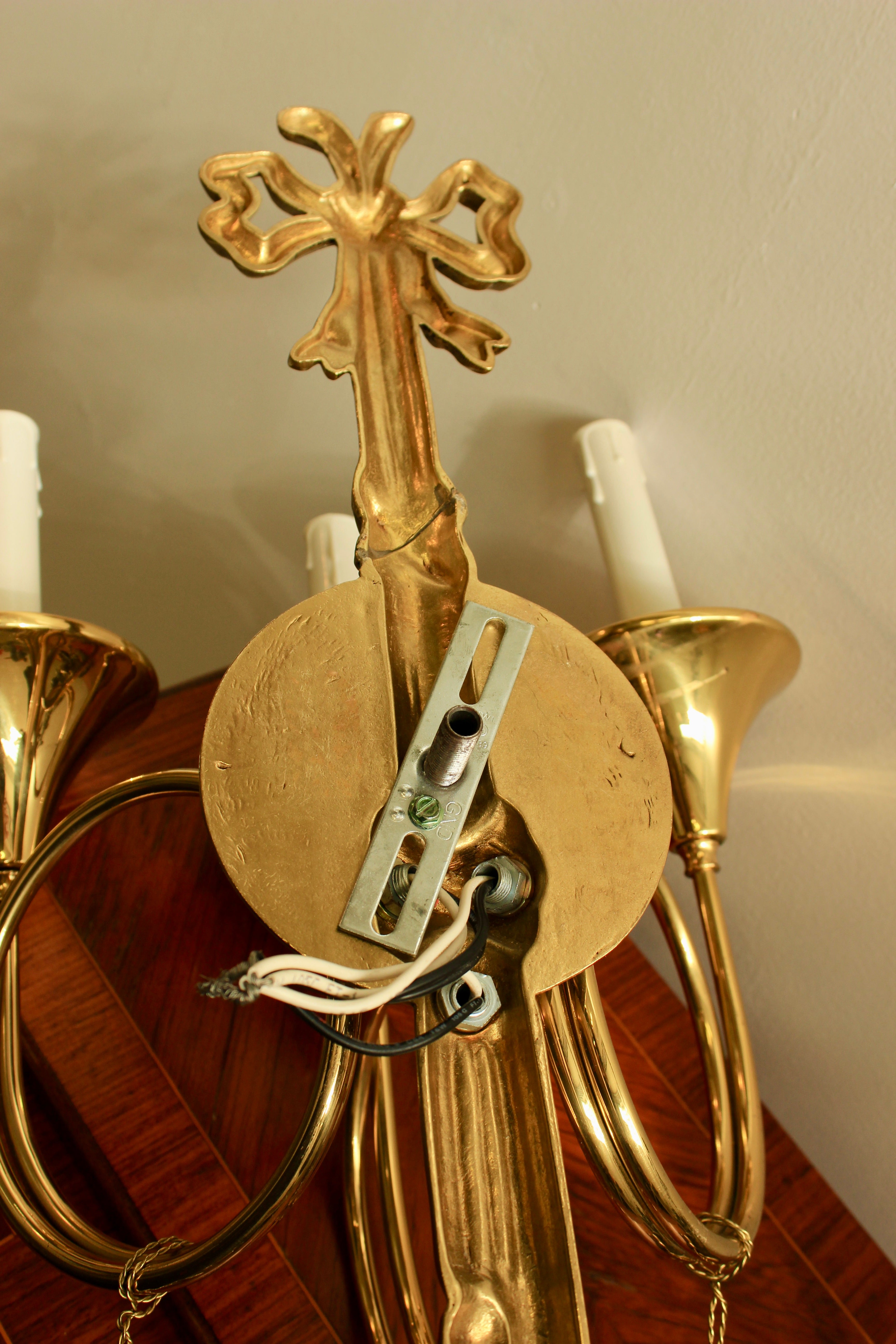 Brass Three-Light Trumpet-Form Wall Sconce