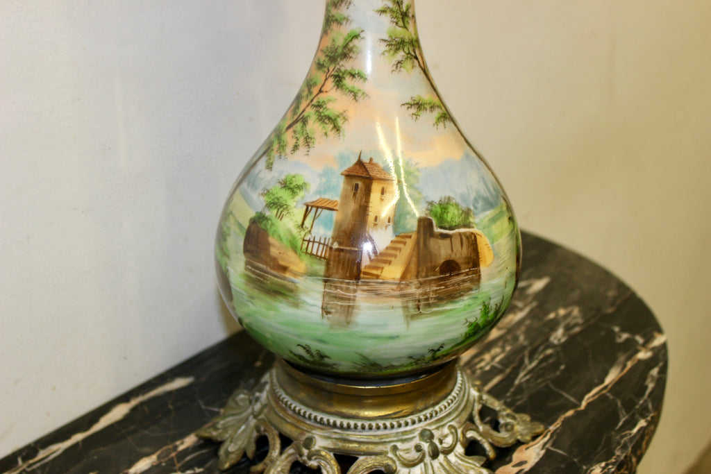Hand Painted Porcelain Oil Lamp