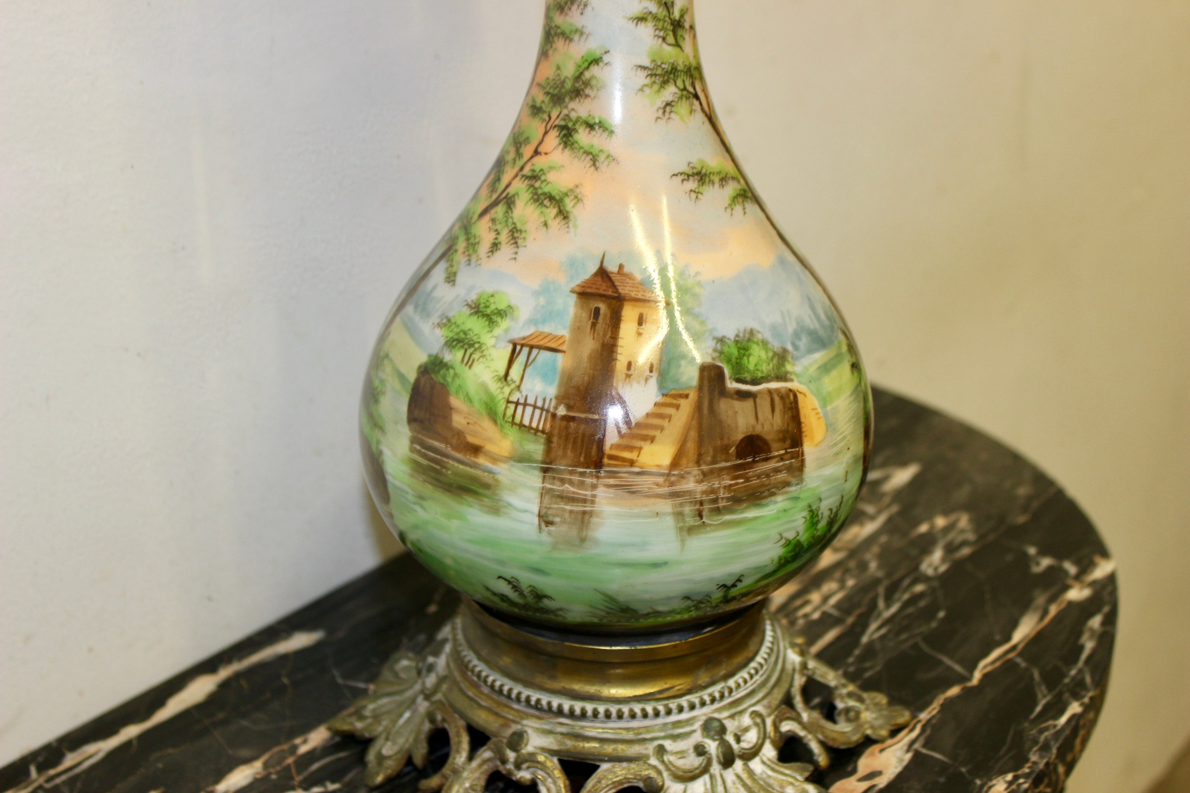 Hand Painted Porcelain Oil Lamp