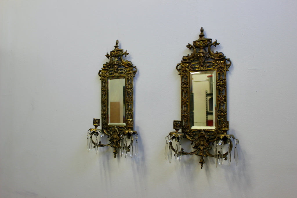 Victorian Pierced Brass Two-Arm Sconces