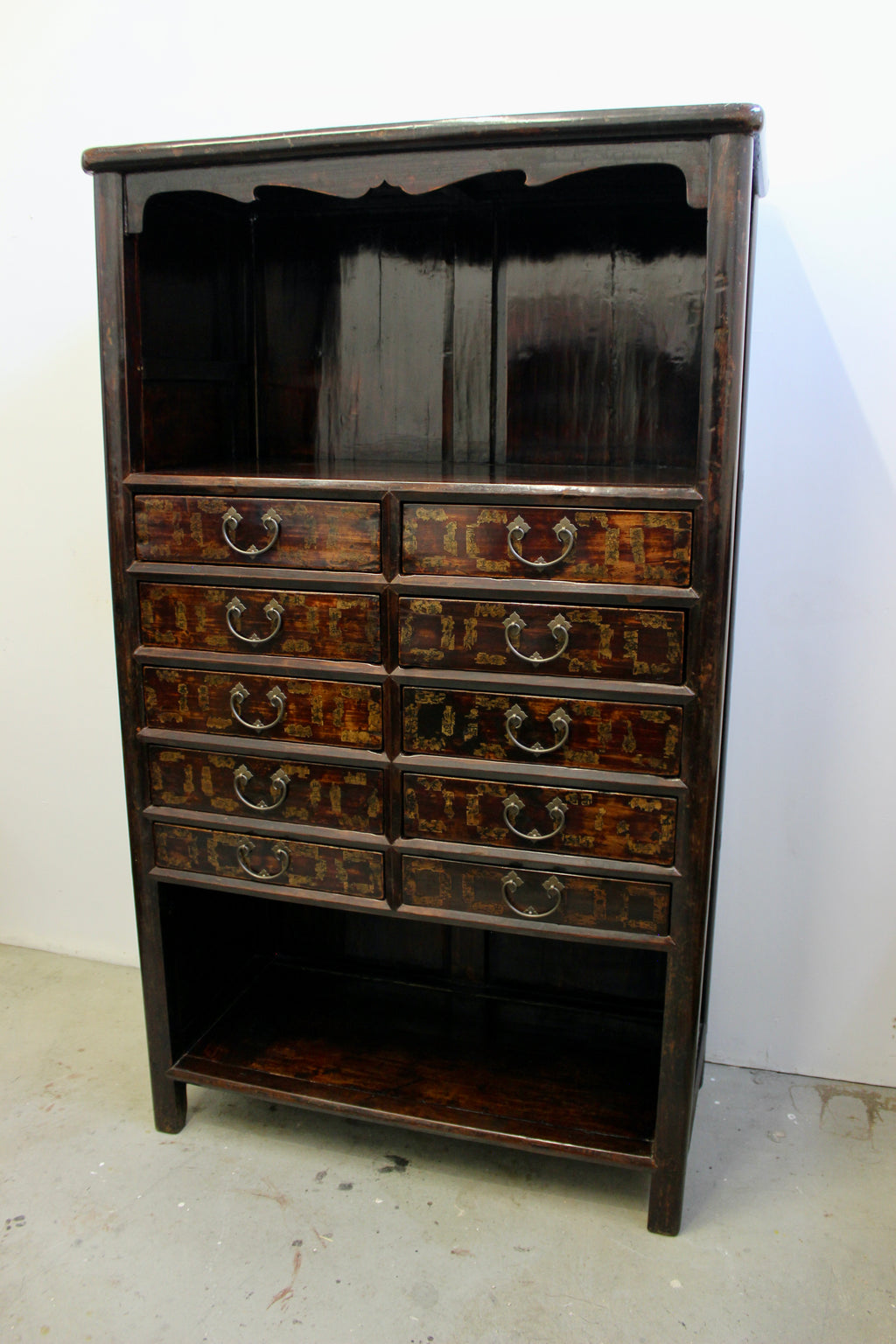 Large Korean Lacquered Elmwood Display Cabinet