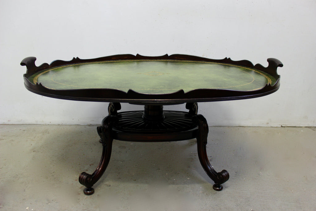Victorian Style Mahogany Tray Leather Top Coffee Table