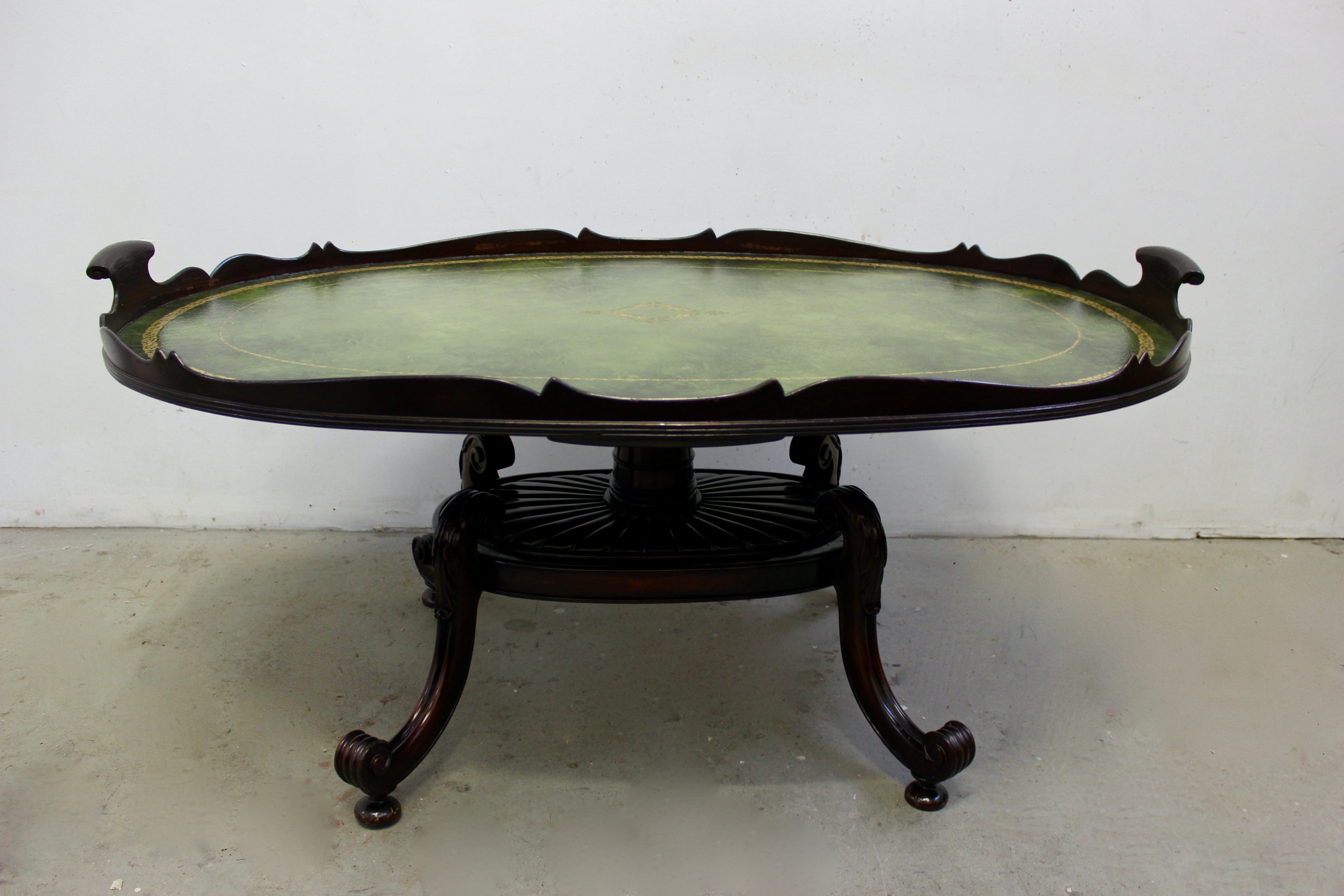 Victorian Style Mahogany Tray Leather Top Coffee Table