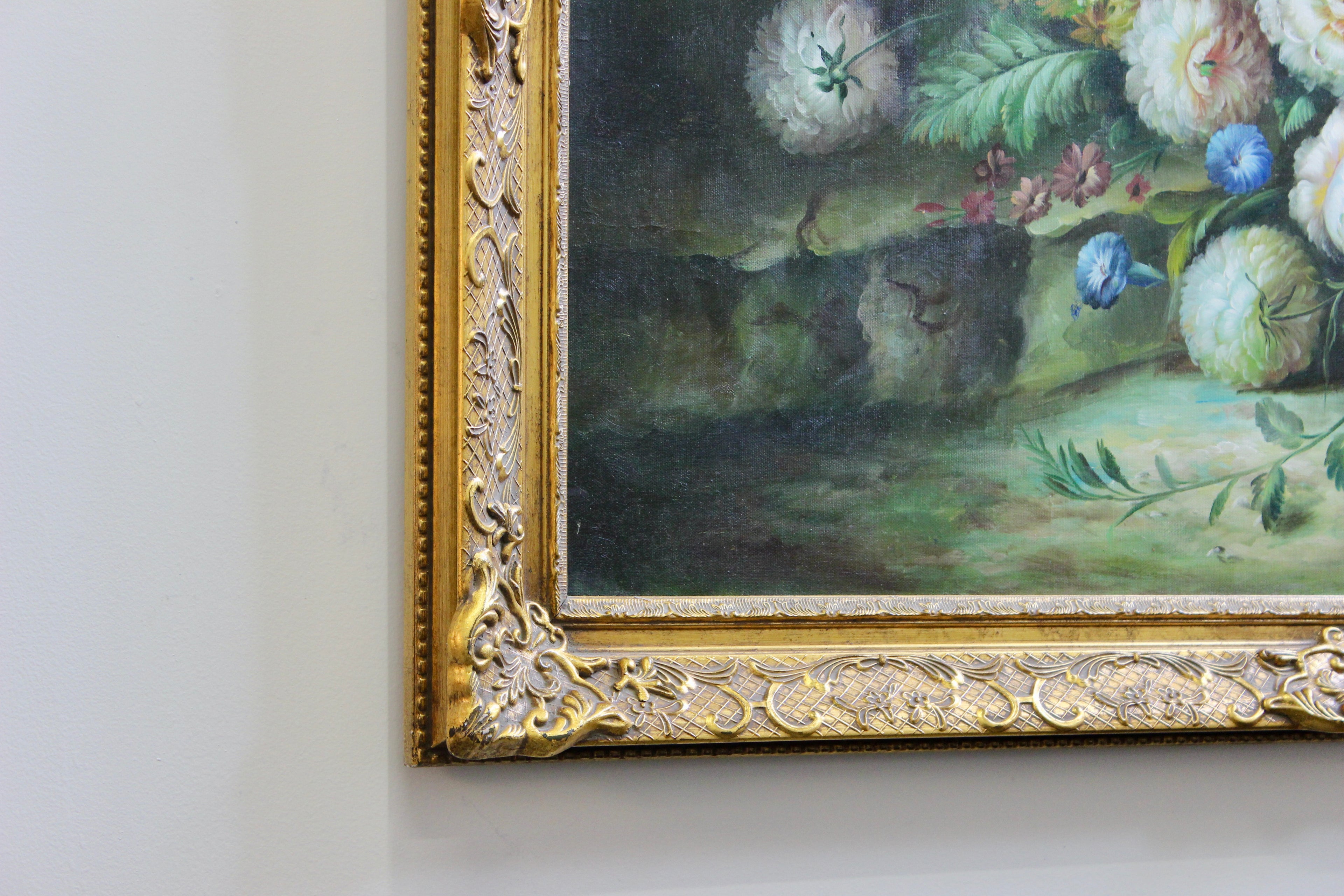 Large Vintage Floral Oil on Canvas