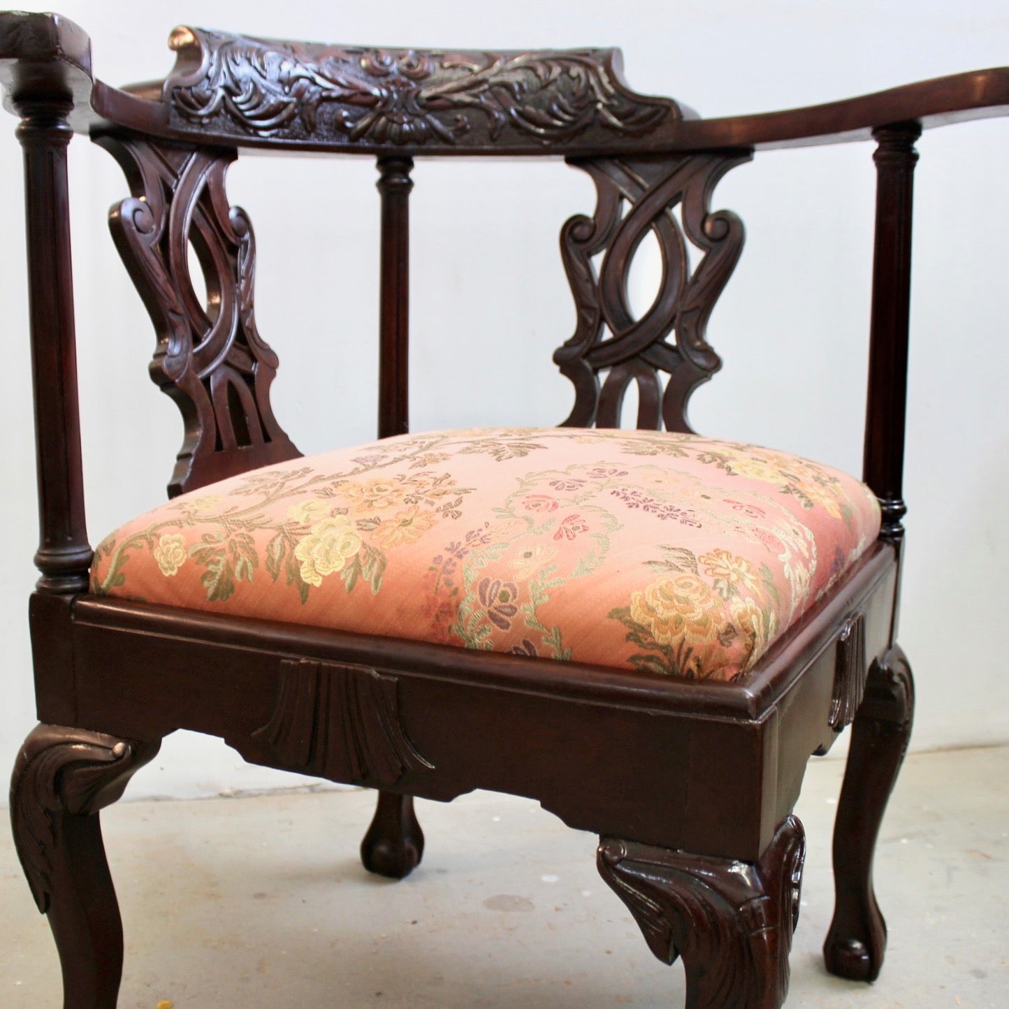 Chippendale Style Carved Mahogany Corner Chair