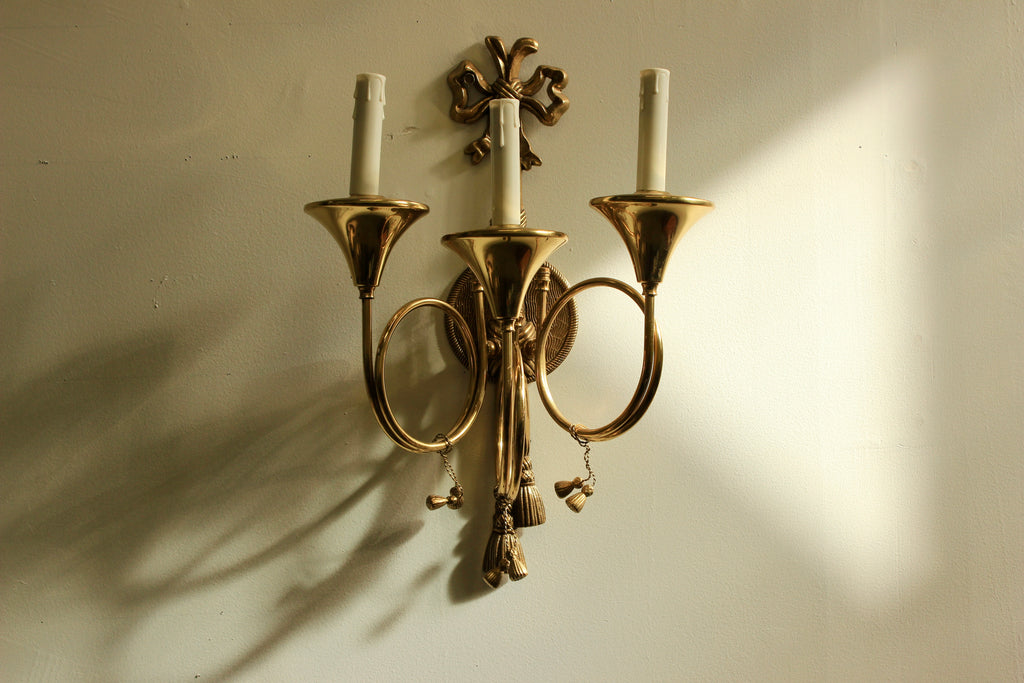 Brass Three-Light Trumpet-Form Wall Sconce