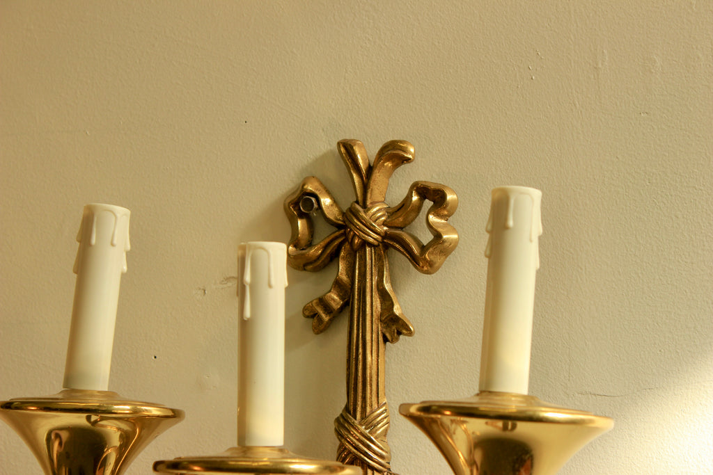 Brass Three-Light Trumpet-Form Wall Sconce