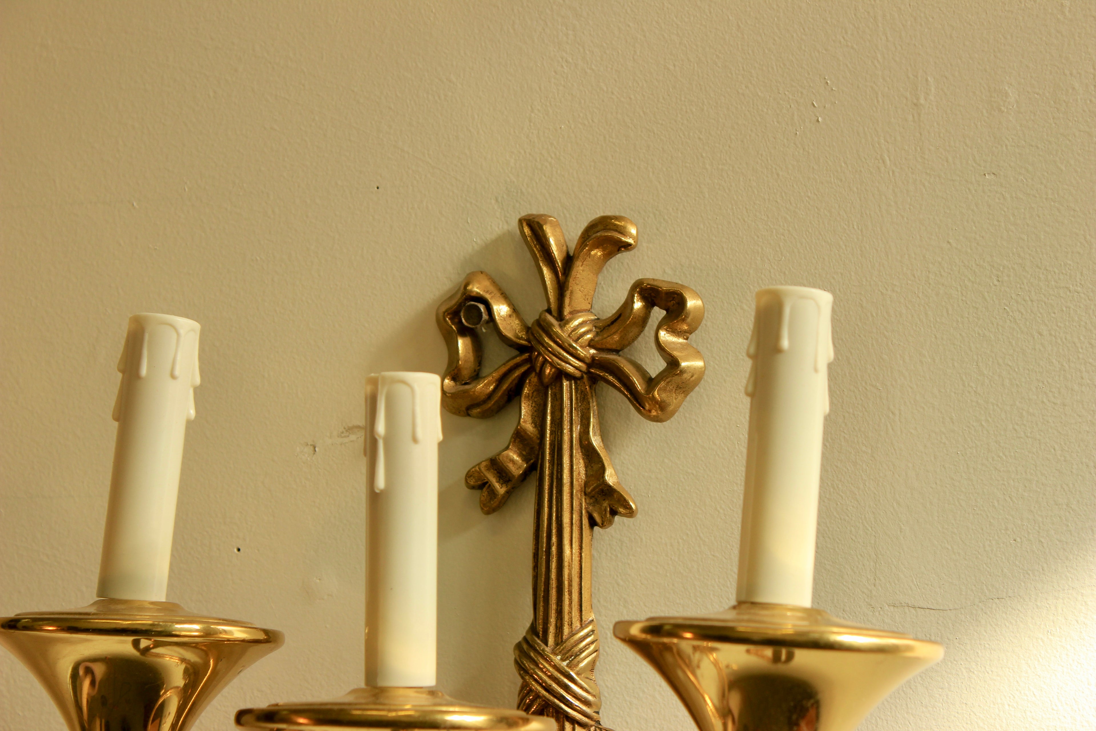 Brass Three-Light Trumpet-Form Wall Sconce