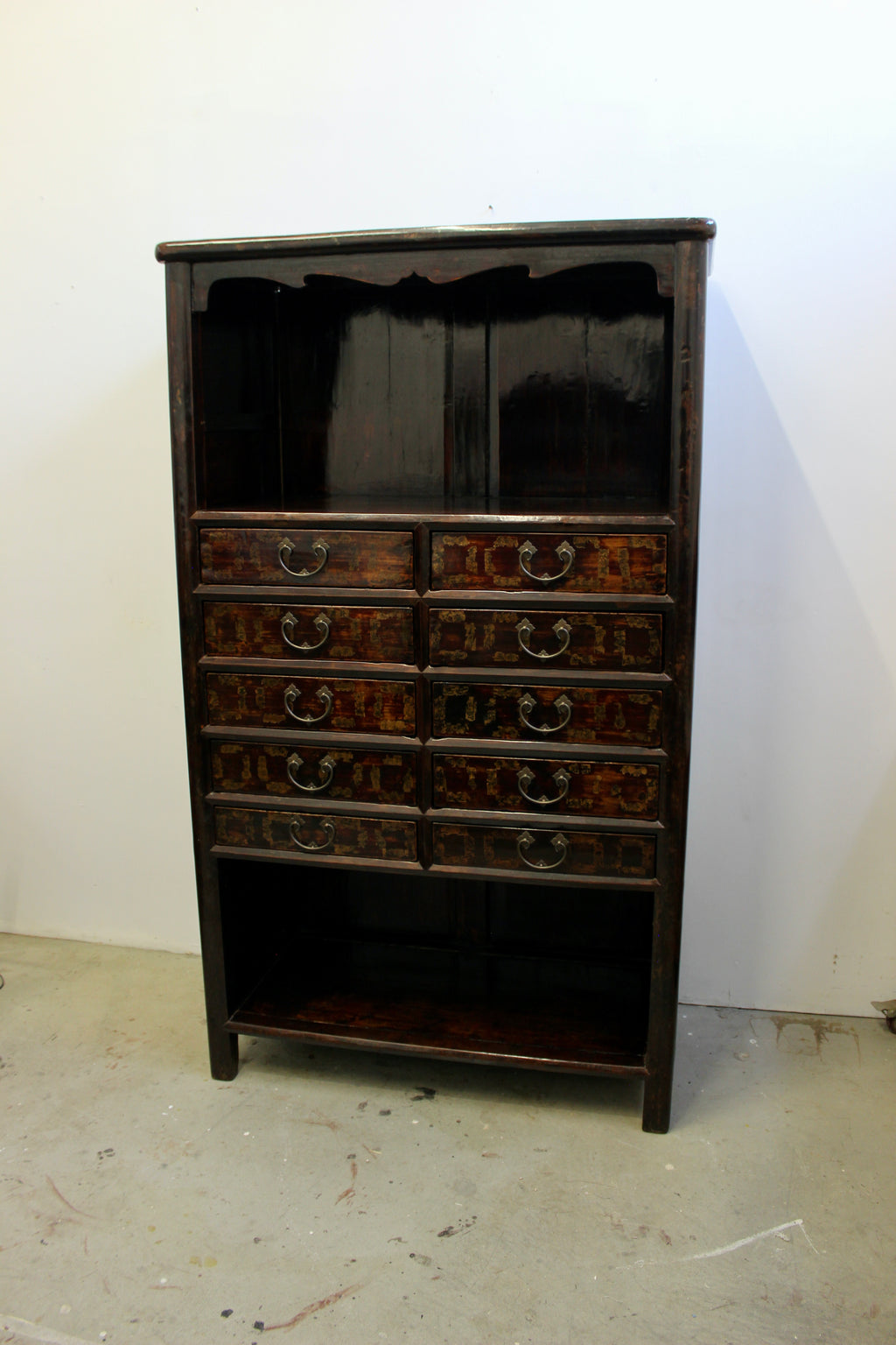 Large Korean Lacquered Elmwood Display Cabinet