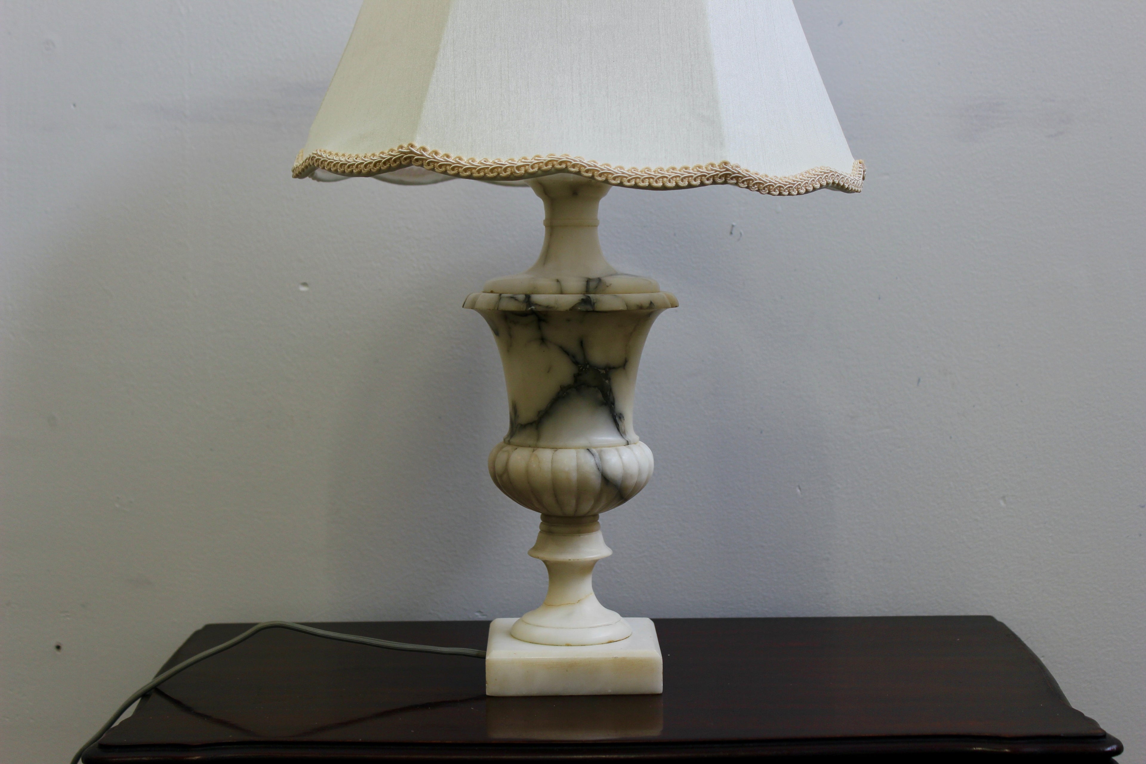 Carved Alabaster Vintage Table Lamp