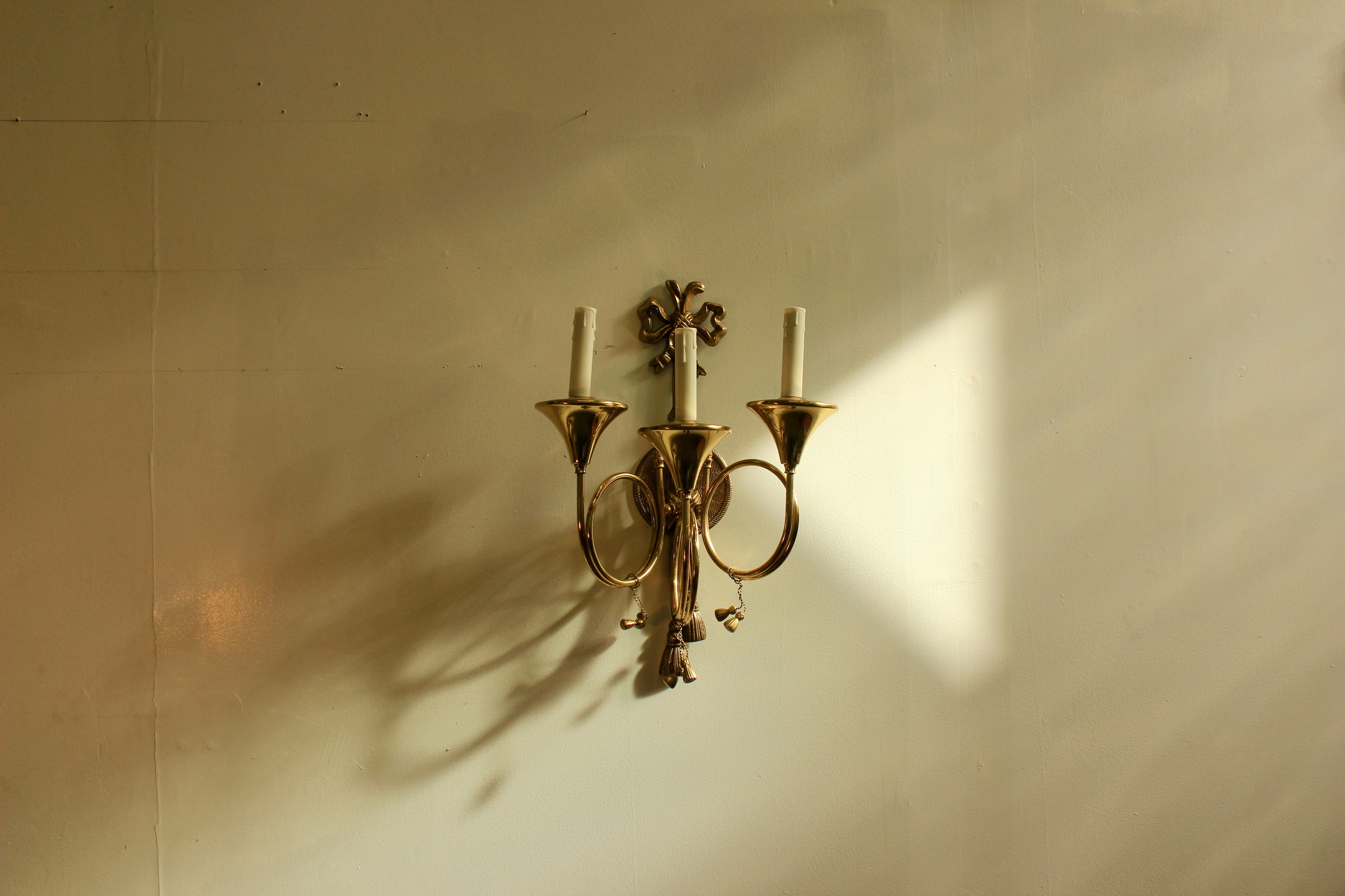 Brass Three-Light Trumpet-Form Wall Sconce