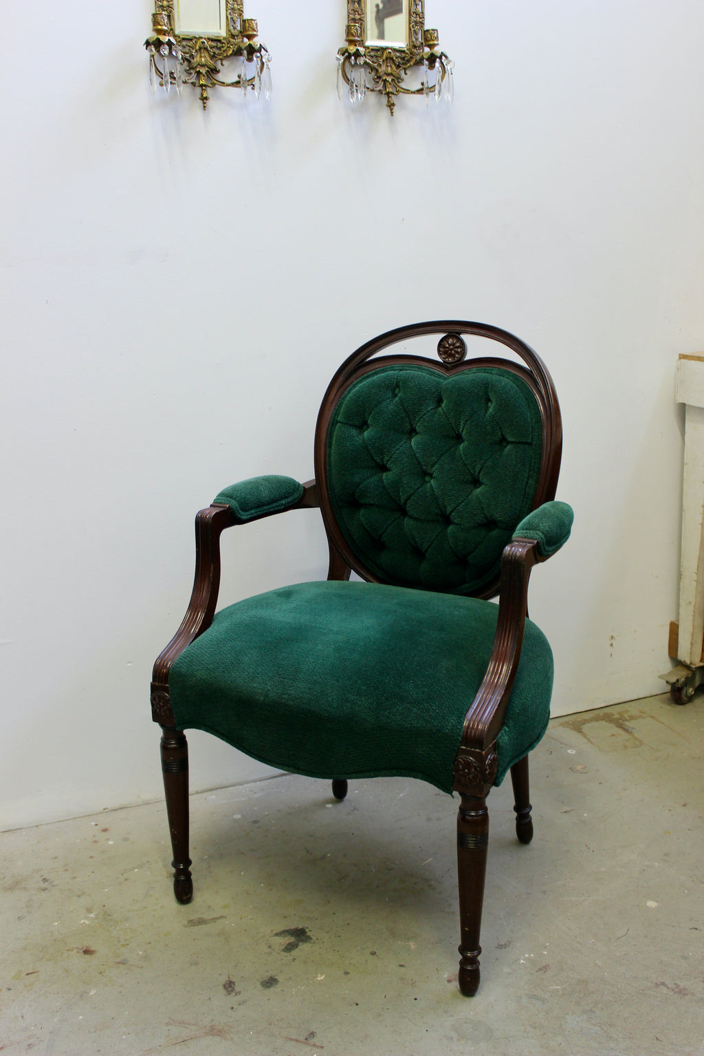 Victorian Style Green Upholstered Open Armchair