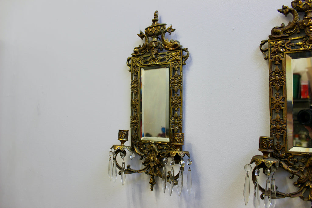 Victorian Pierced Brass Two-Arm Sconces