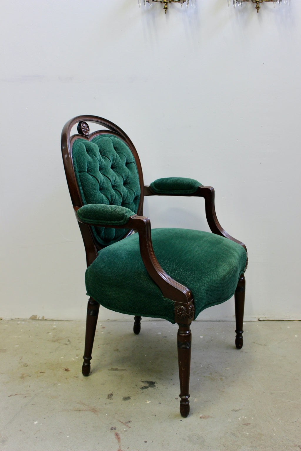 Victorian Style Green Upholstered Open Armchair