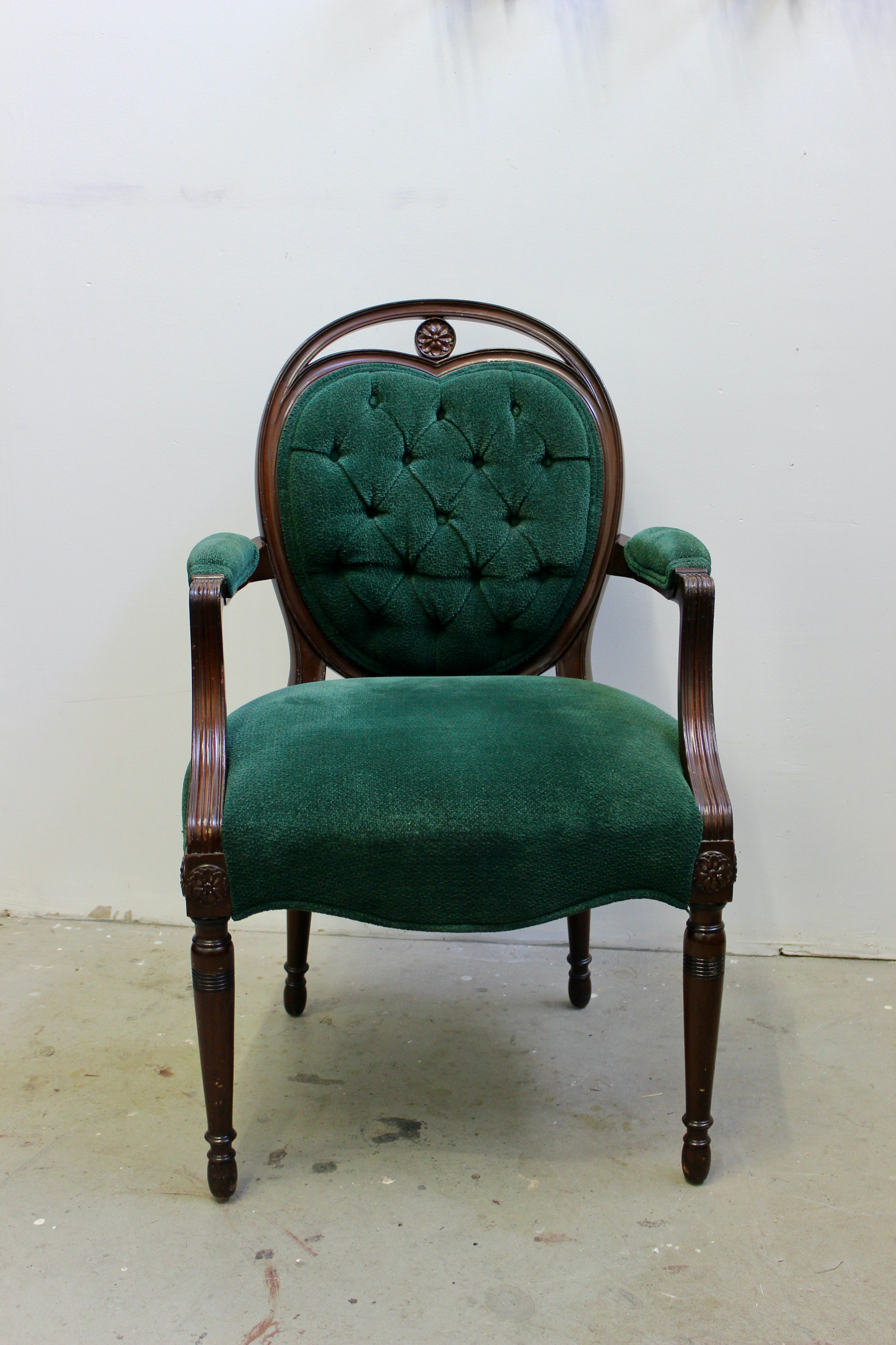 Victorian Style Green Upholstered Open Armchair