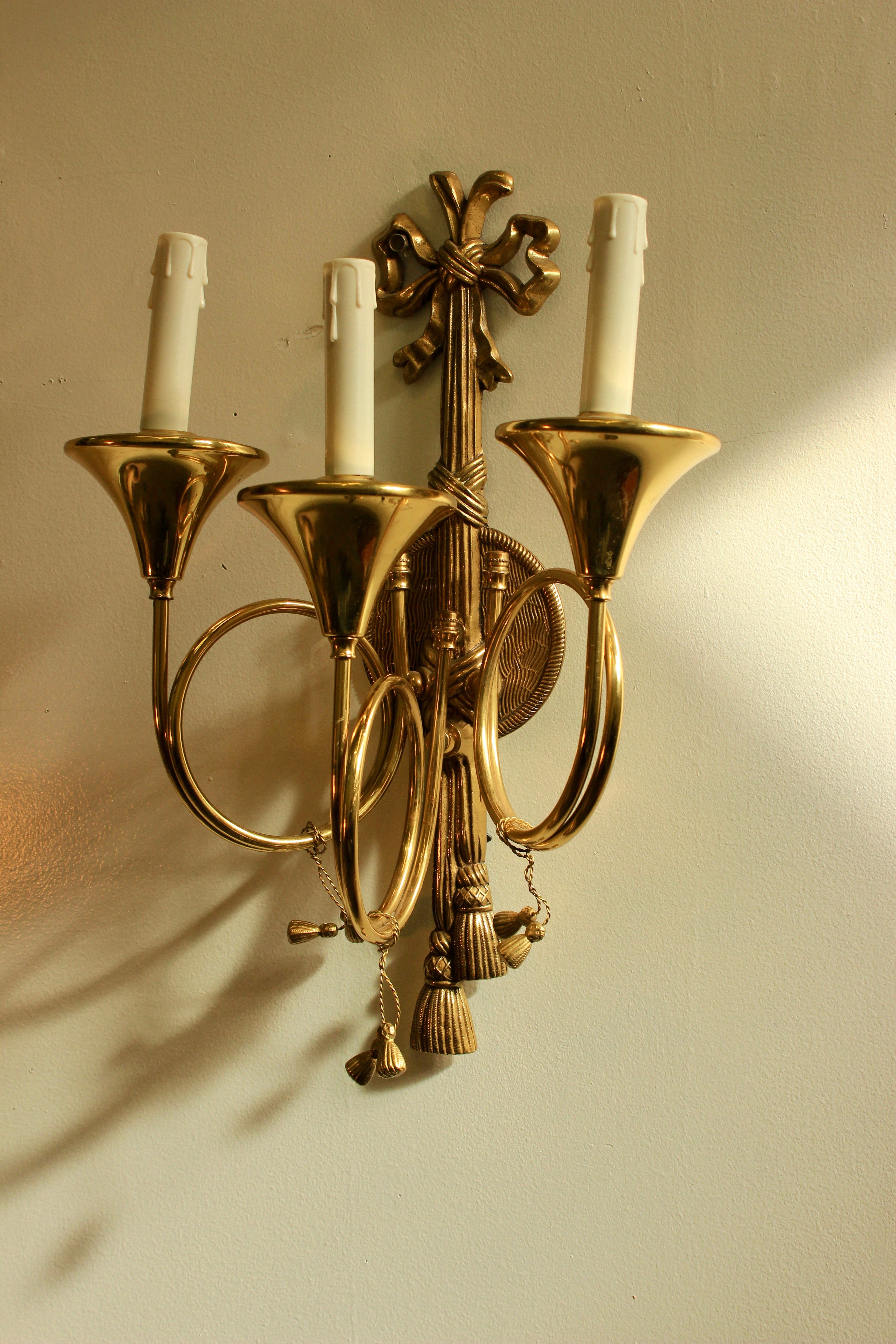 Brass Three-Light Trumpet-Form Wall Sconce