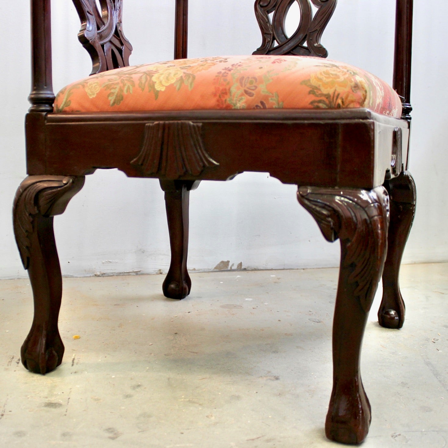 Chippendale Style Carved Mahogany Corner Chair