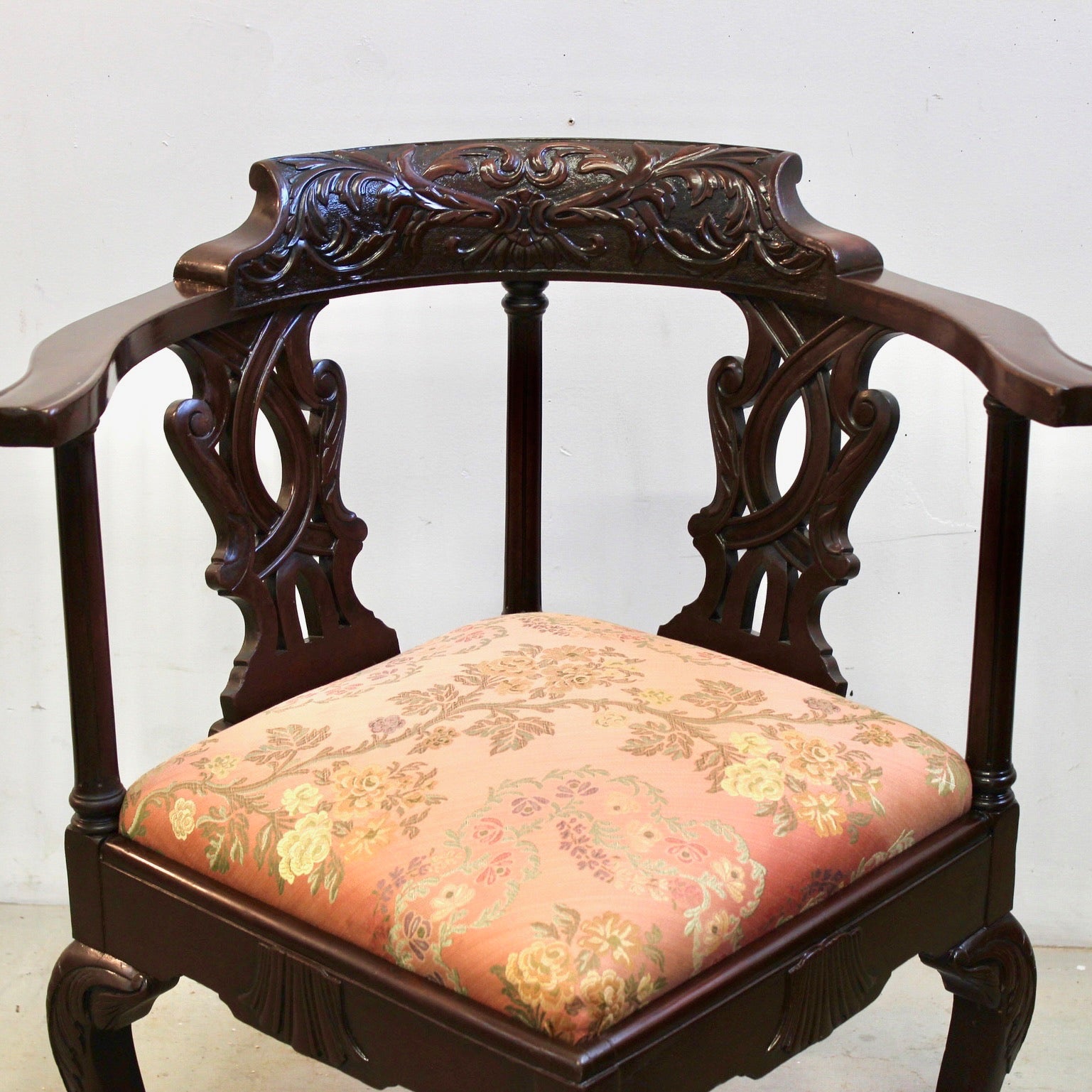 Chippendale Style Carved Mahogany Corner Chair