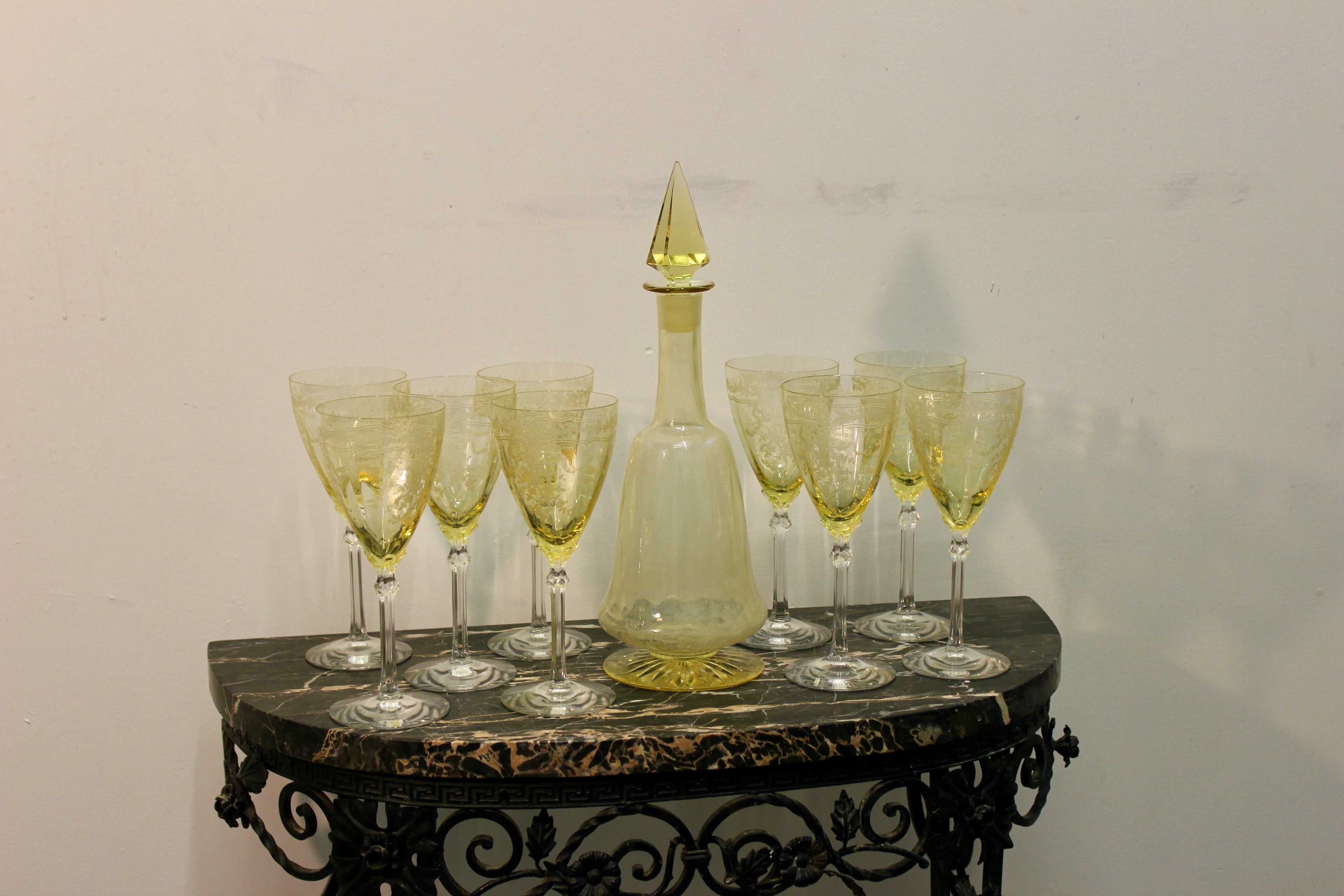 Vintage Fostoria June Glass Decanter and Goblet Set