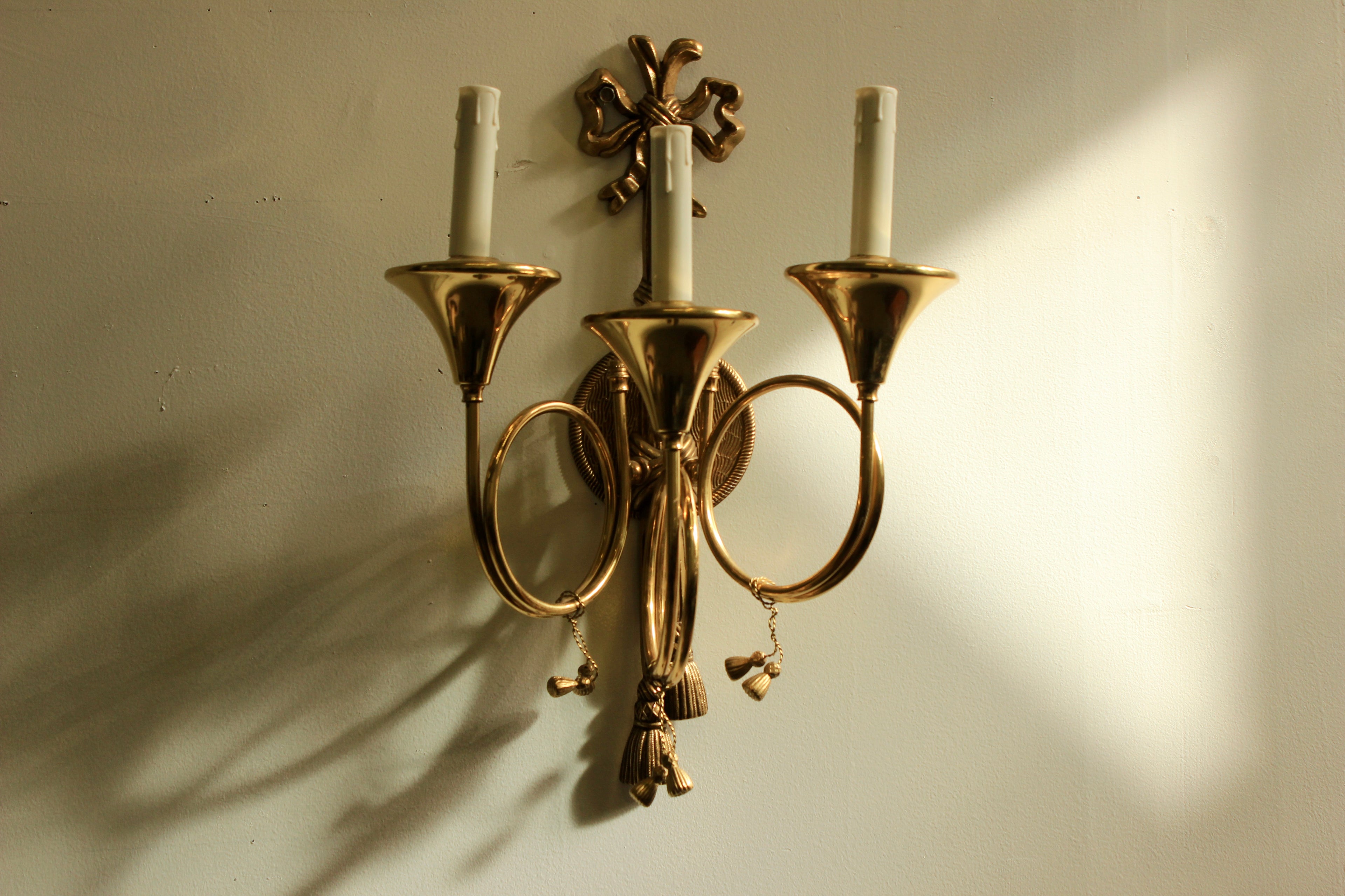 Brass Three-Light Trumpet-Form Wall Sconce