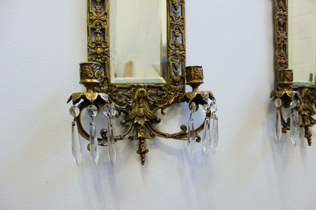 Victorian Pierced Brass Two-Arm Sconces