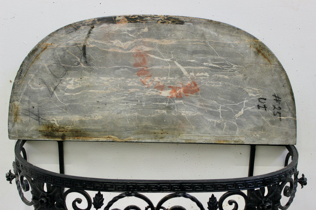 Italian Marble Top Wrought Iron Demilune Table