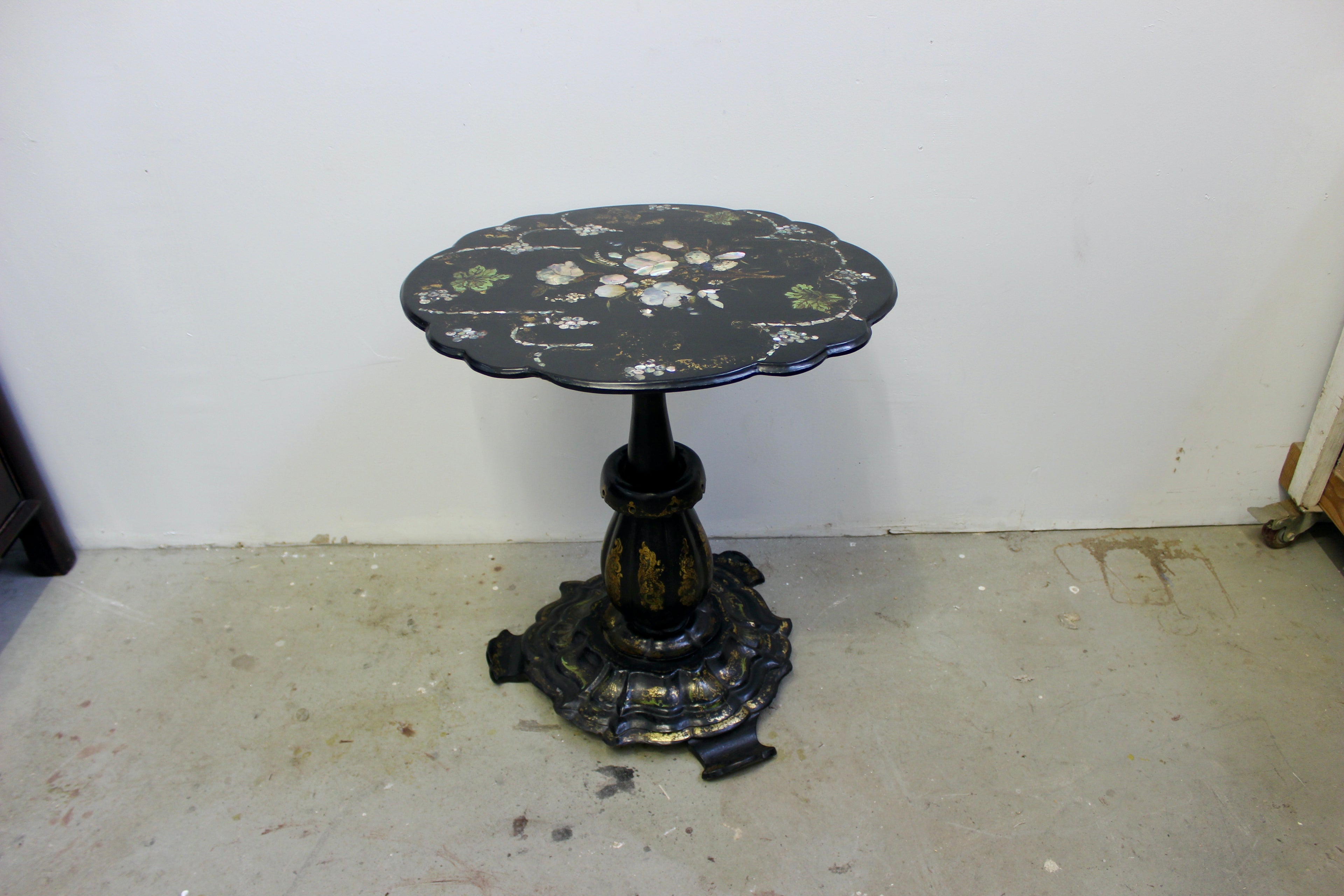 Victorian Paper-Mache Mother-of-Pearl Inlaid Tilt-Top Table