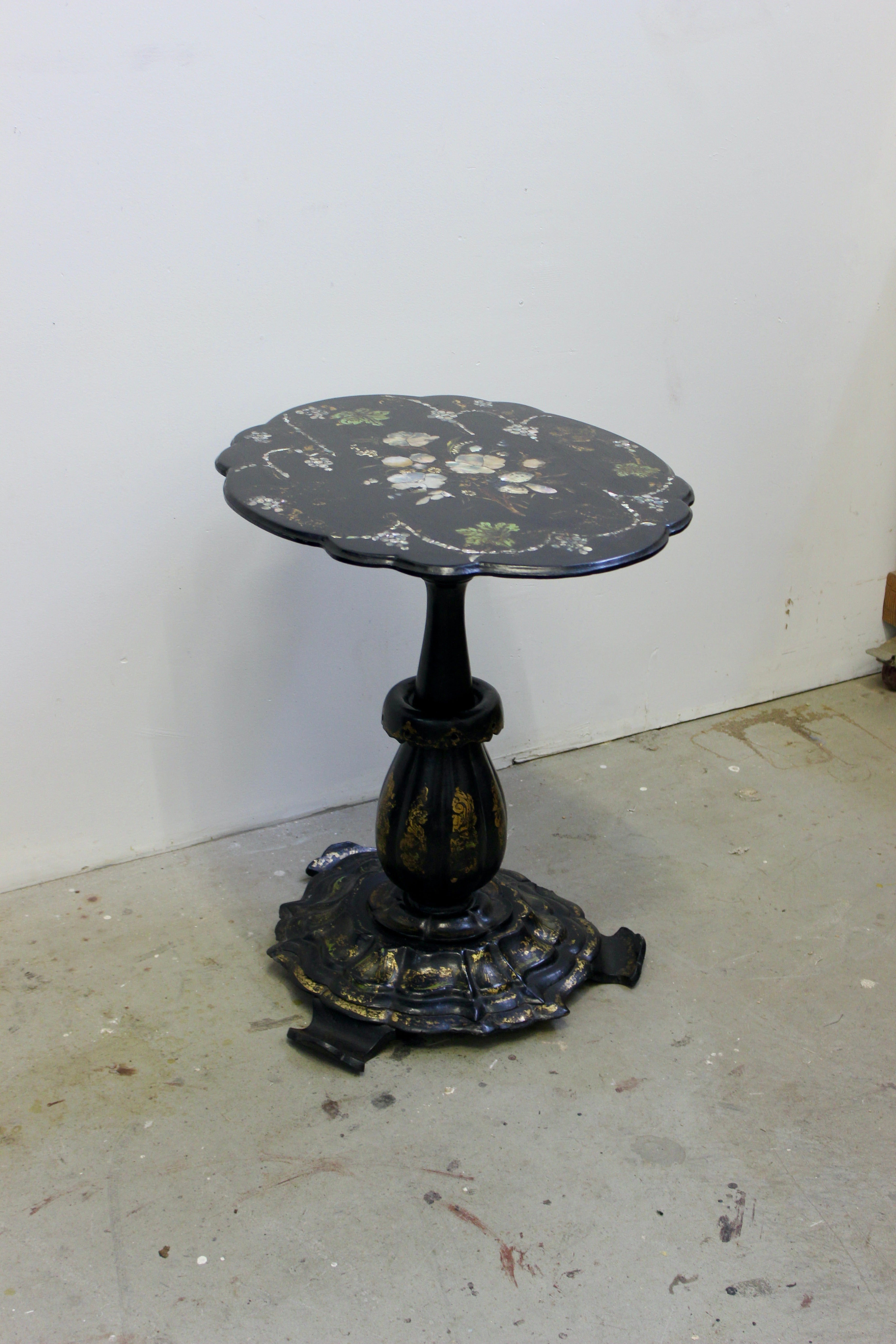 Victorian Paper-Mache Mother-of-Pearl Inlaid Tilt-Top Table