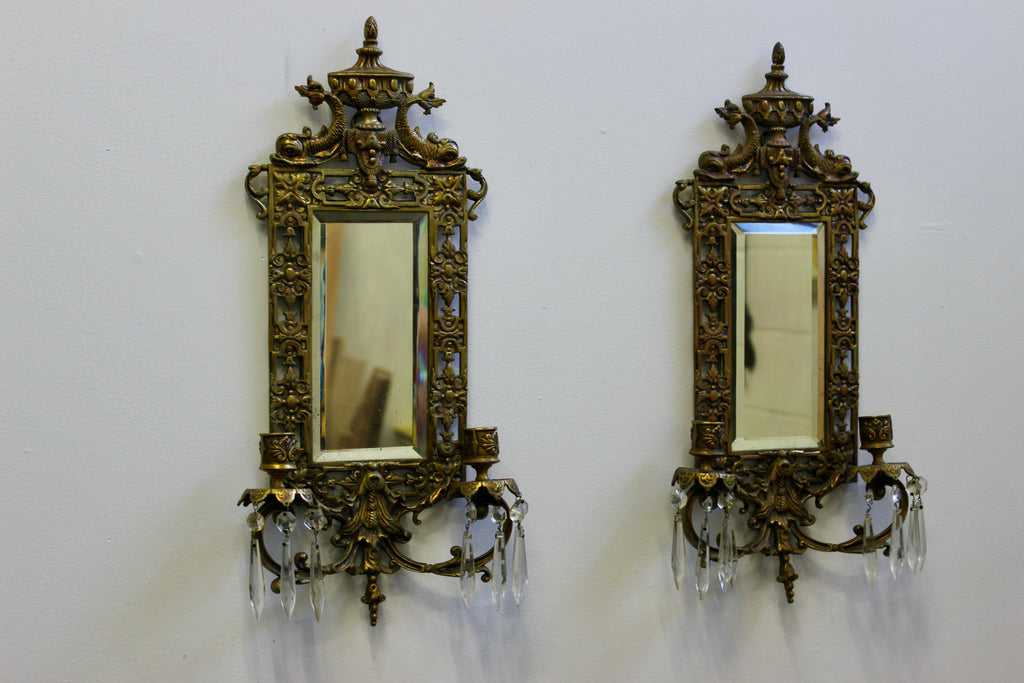 Victorian Pierced Brass Two-Arm Sconces