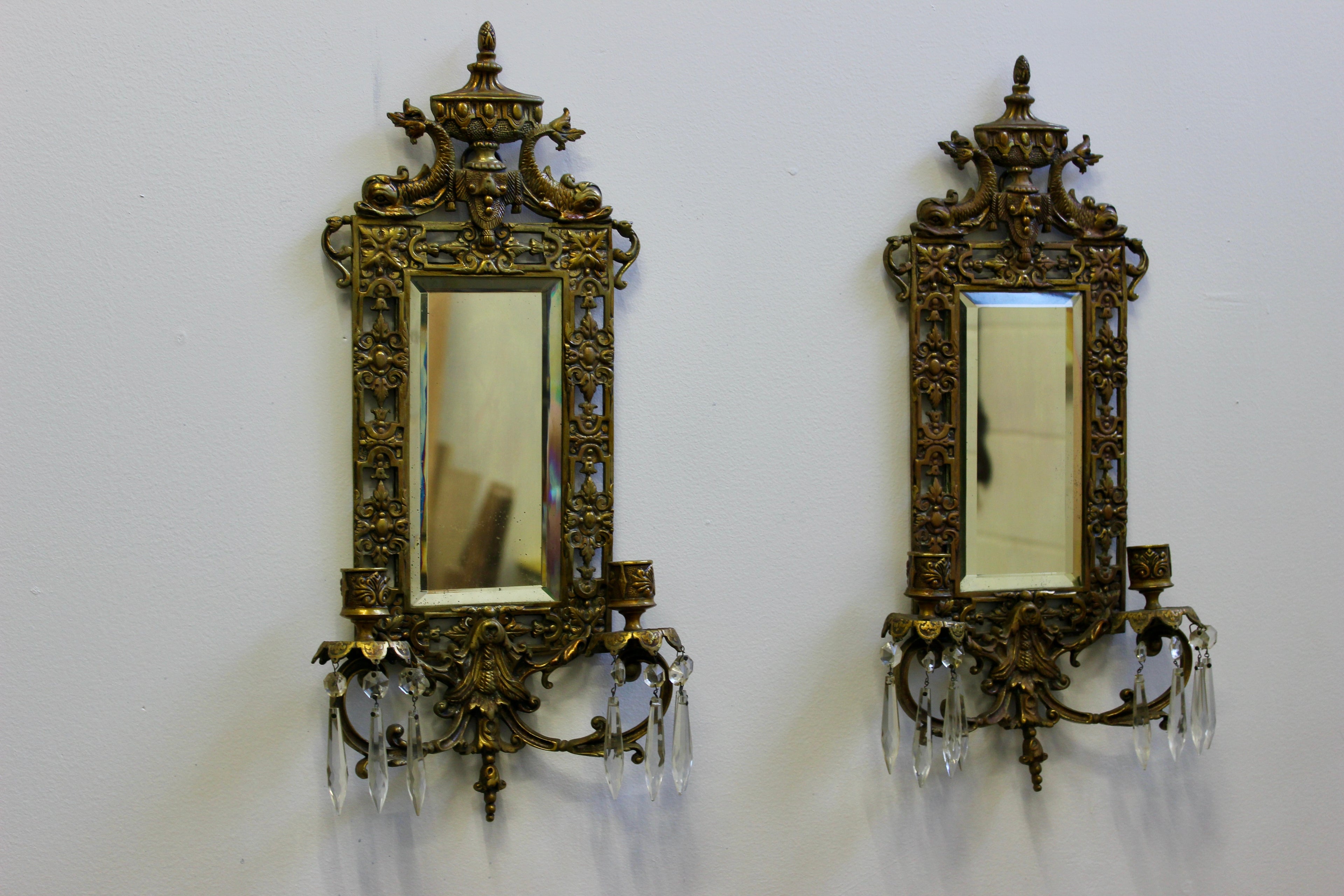 Victorian Pierced Brass Two-Arm Sconces