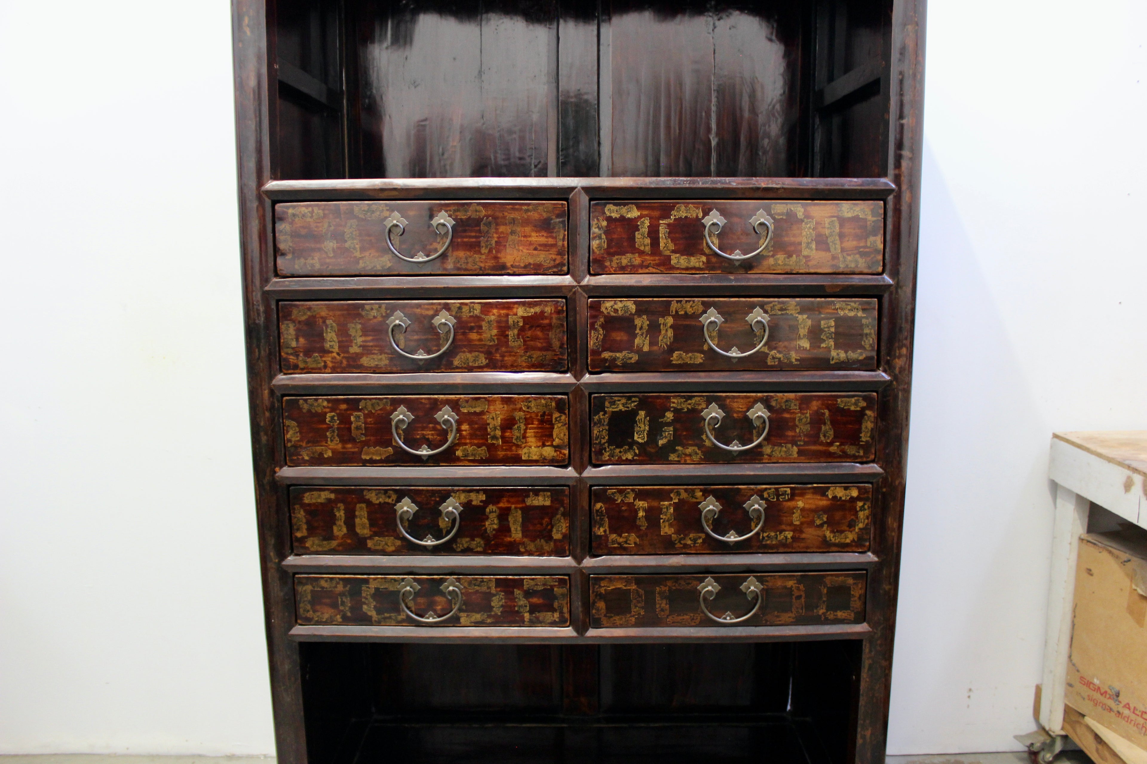 Large Korean Lacquered Elmwood Display Cabinet