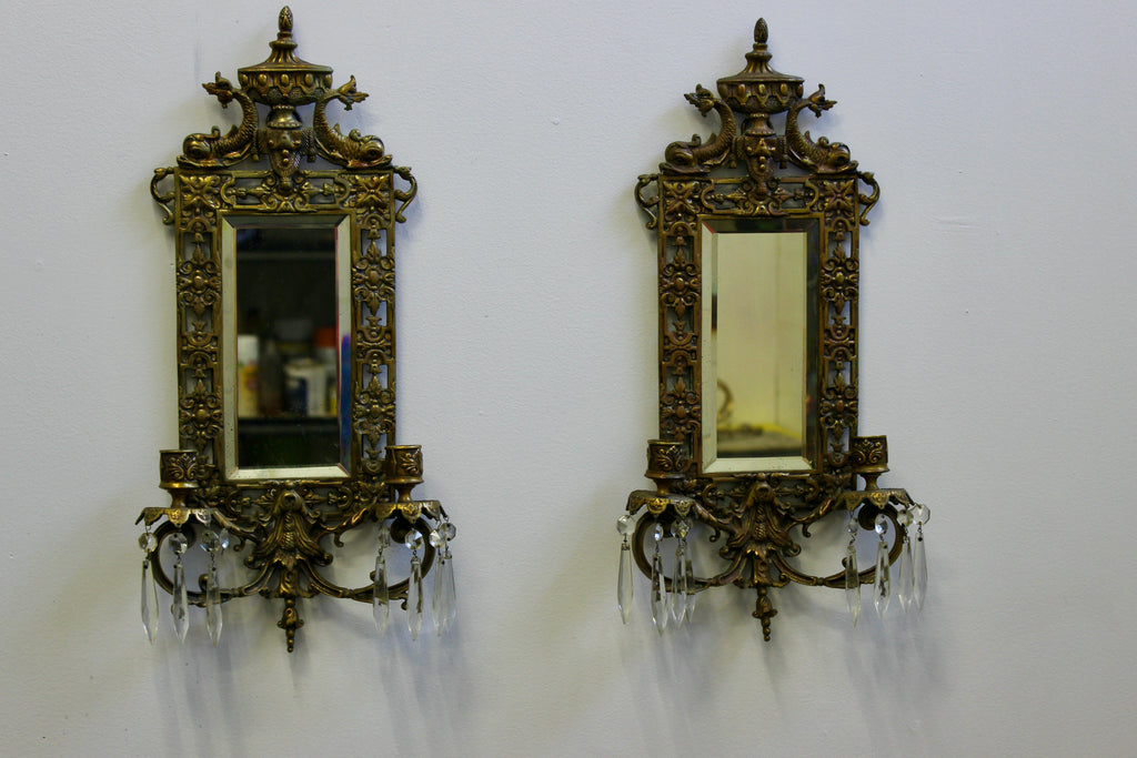 Victorian Pierced Brass Two-Arm Sconces