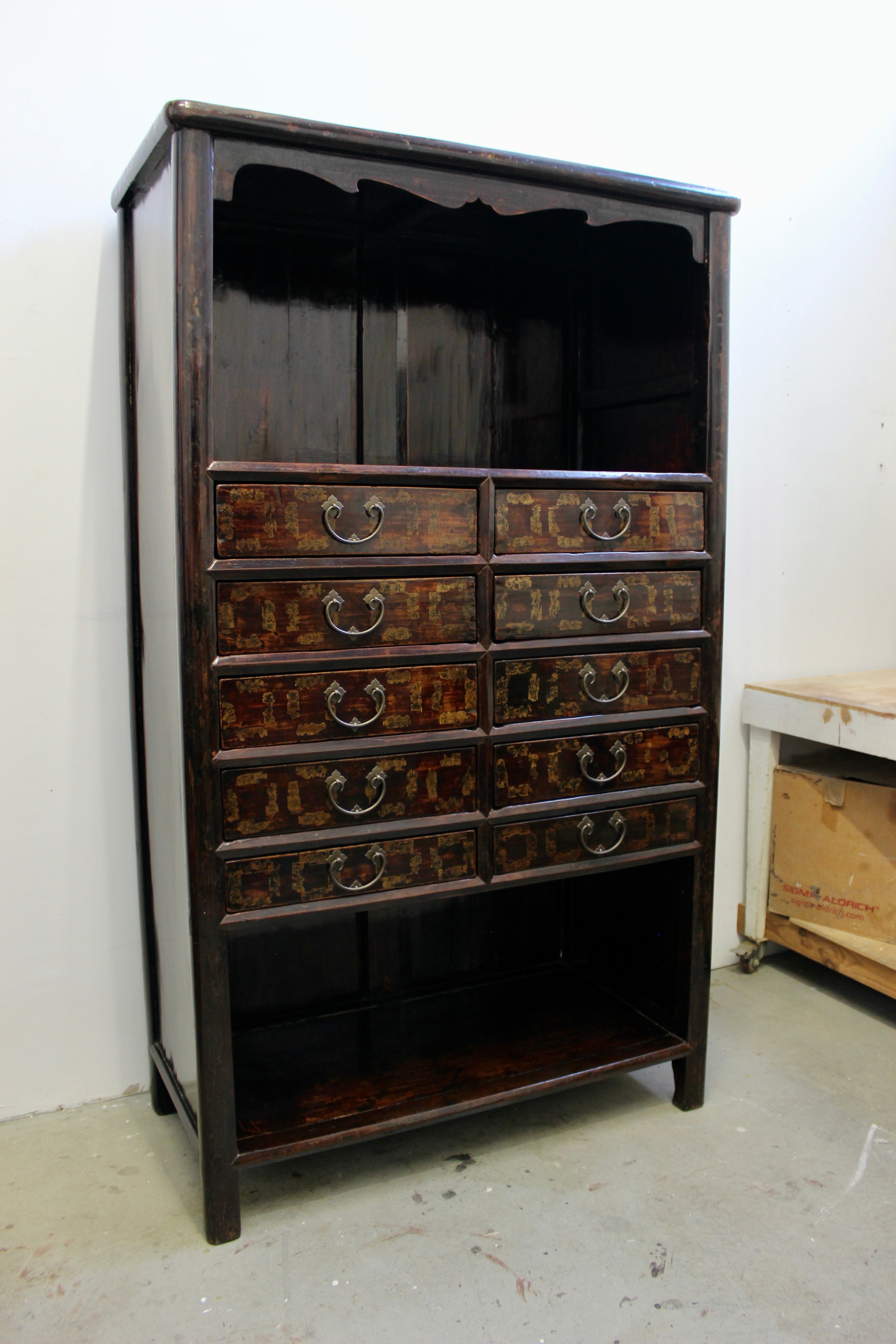 Large Korean Lacquered Elmwood Display Cabinet