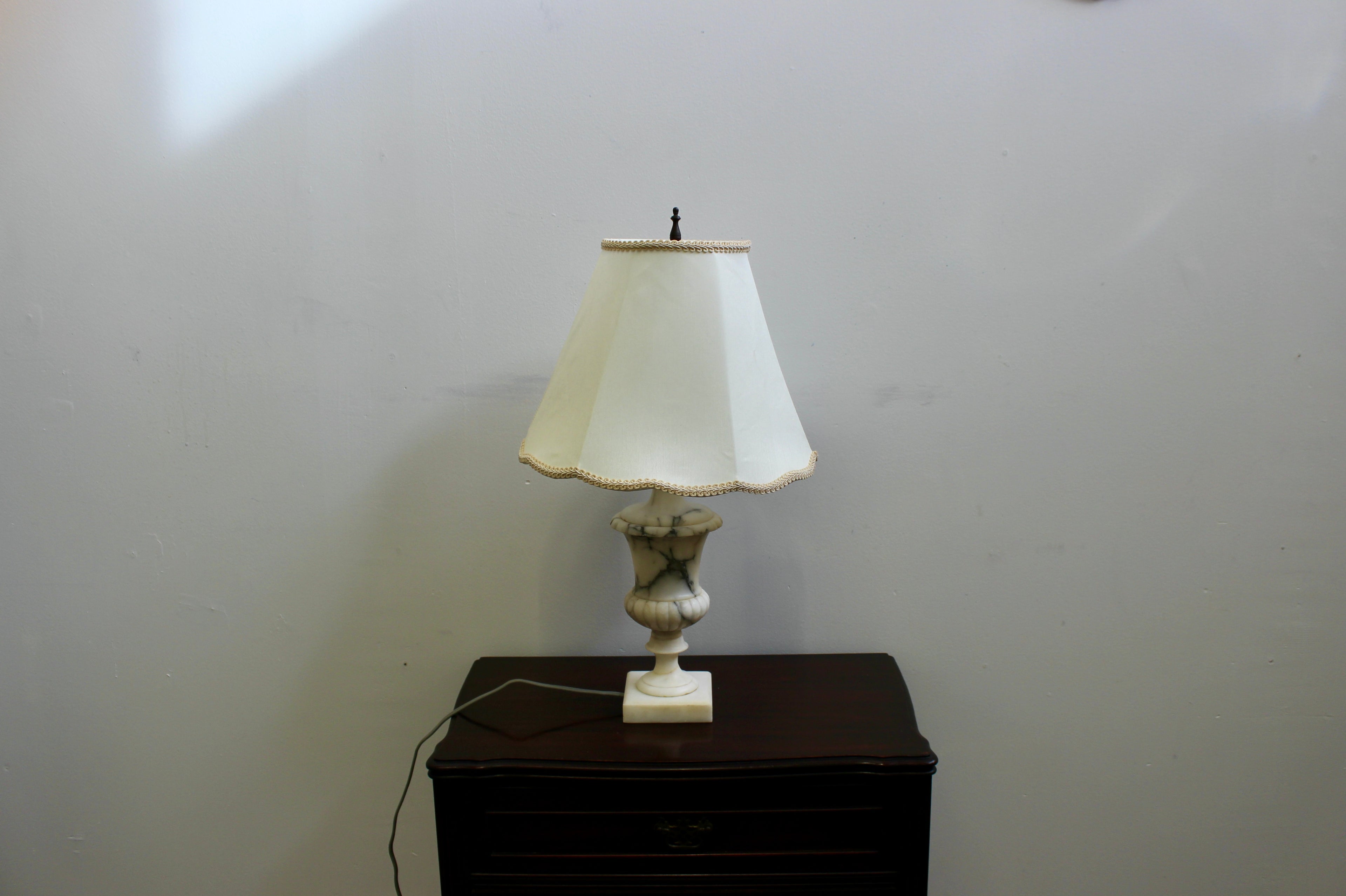Carved Alabaster Vintage Table Lamp