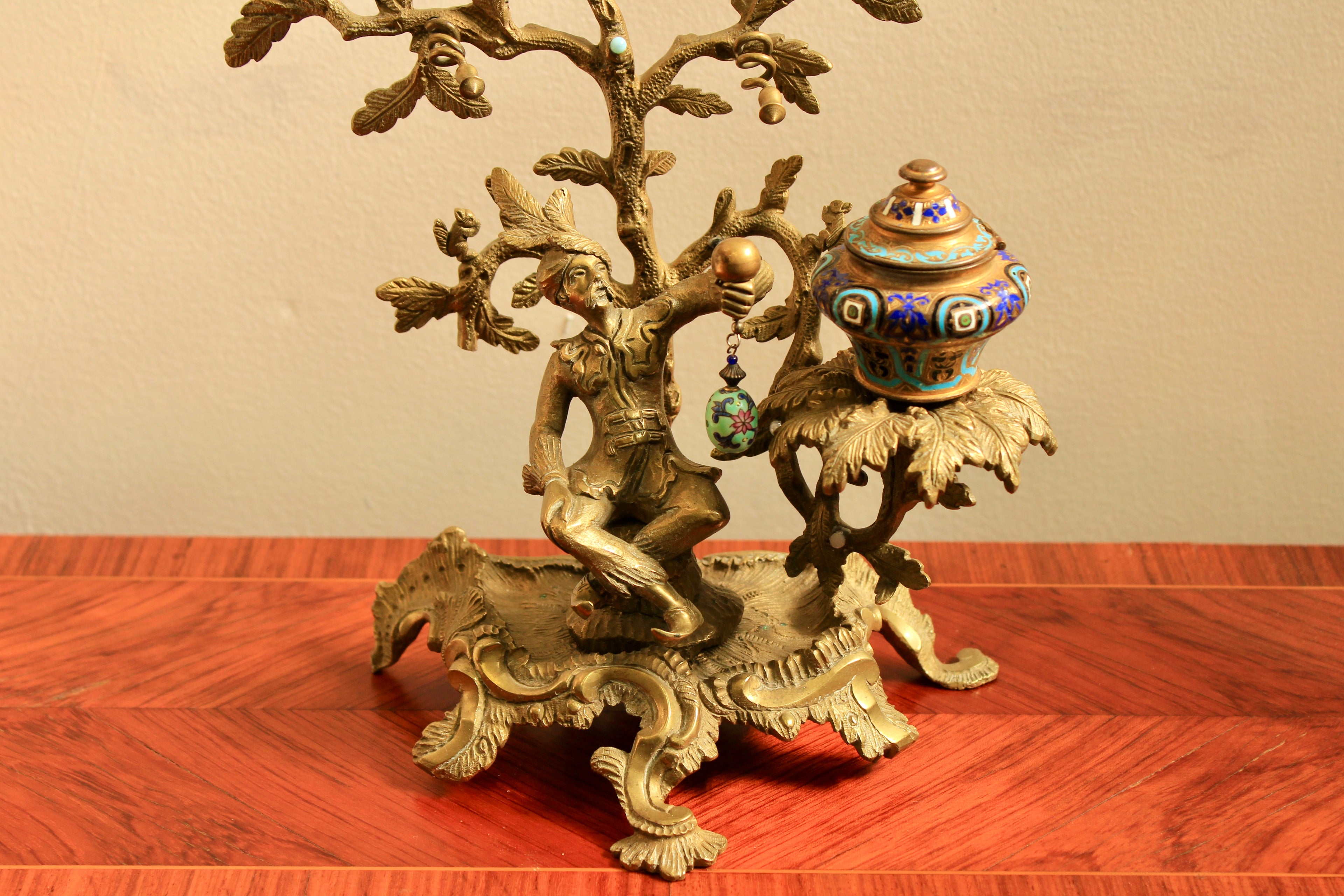 Louis XV Style Gilt-Bronze and Champlevé Enamel Figural Inkstand