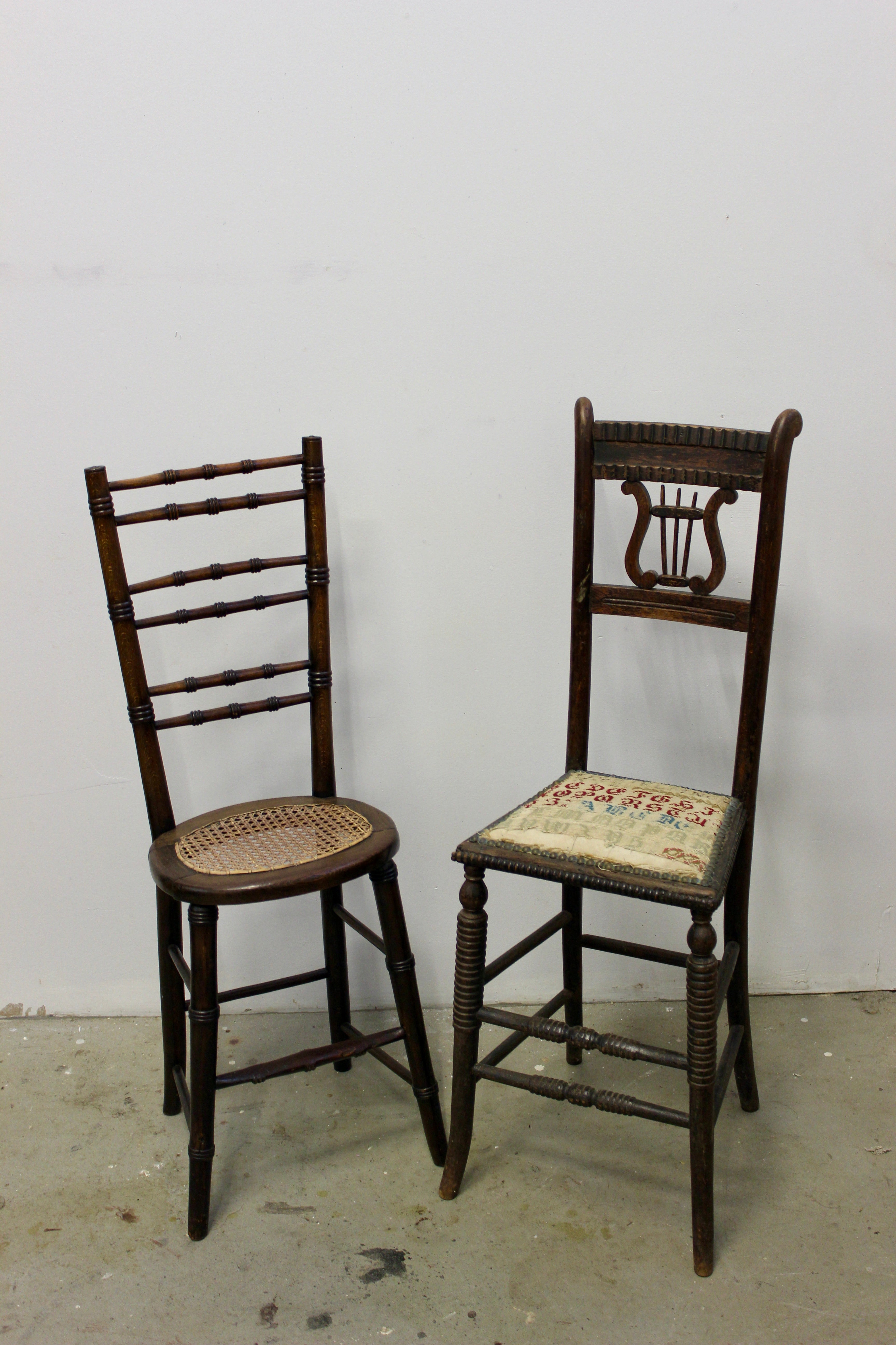 Antique Victorian Walnut Petite Music Chairs