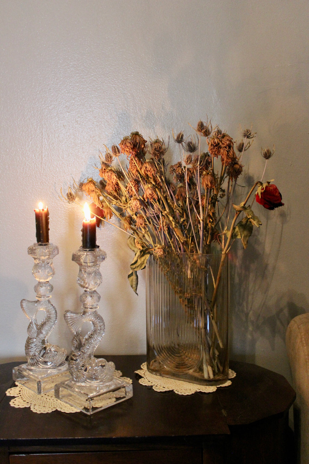 Met Museum 1970s Pressed Glass Dolphin-Form Candlestick