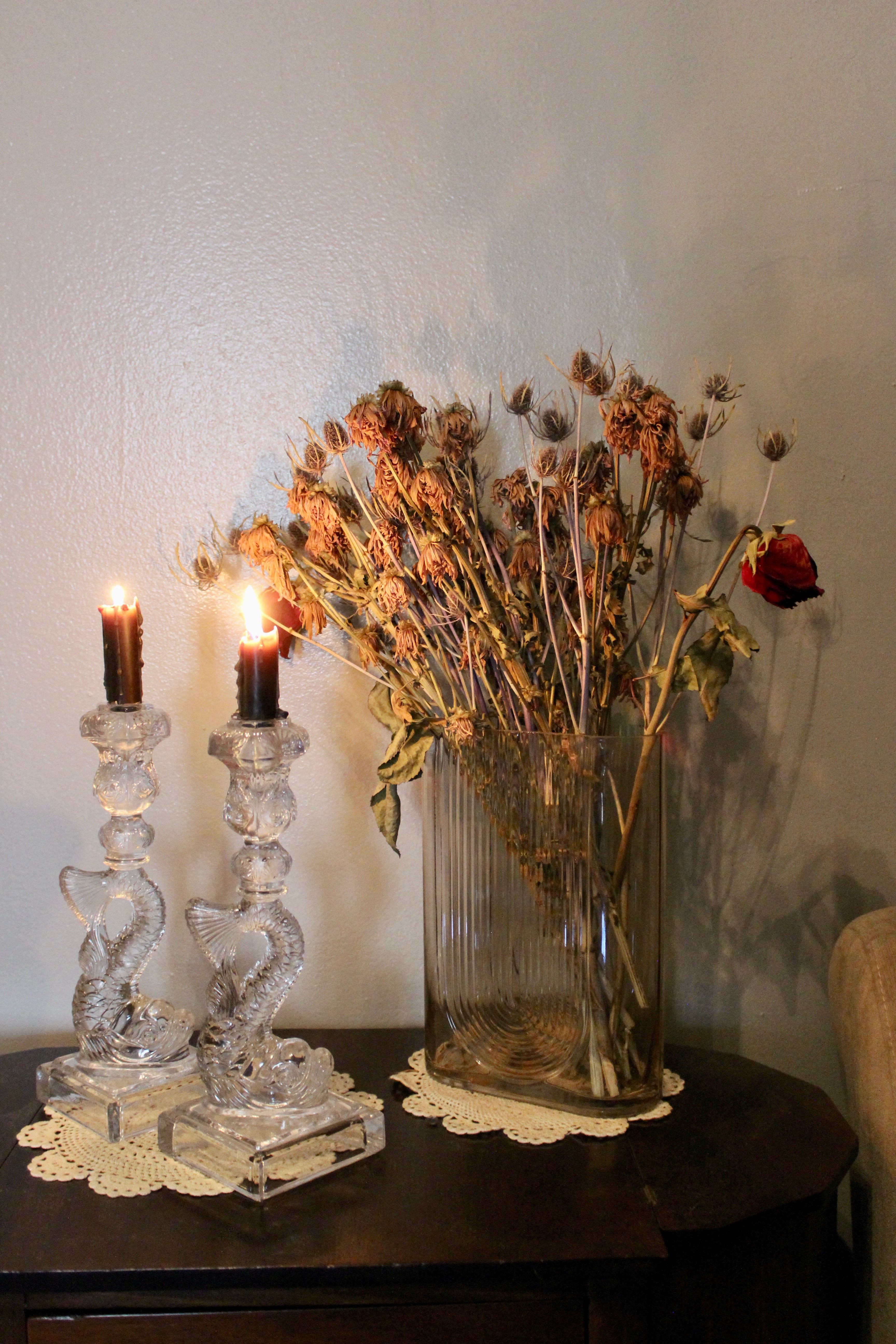 Met Museum 1970s Pressed Glass Dolphin-Form Candlestick