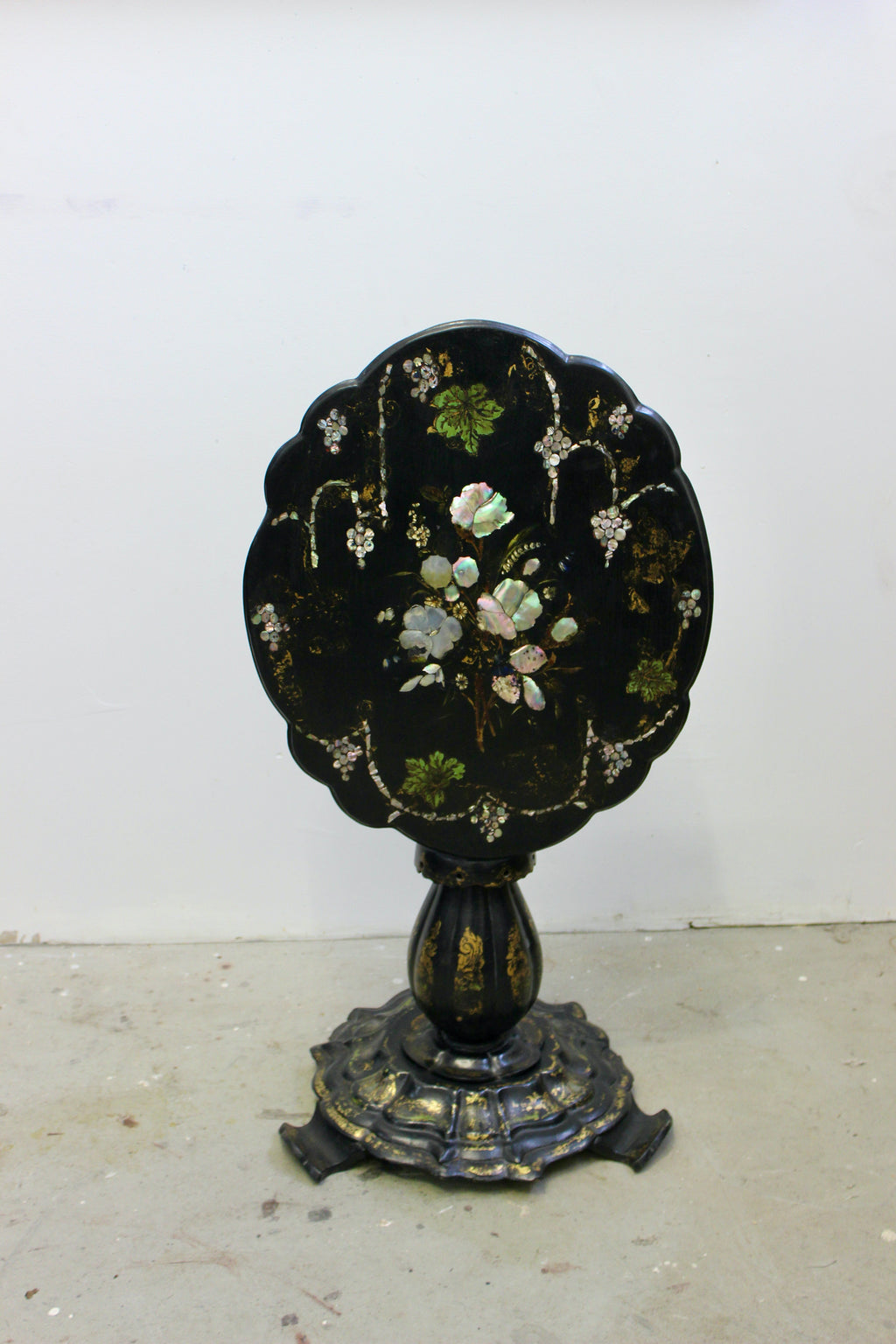 Victorian Paper-Mache Mother-of-Pearl Inlaid Tilt-Top Table