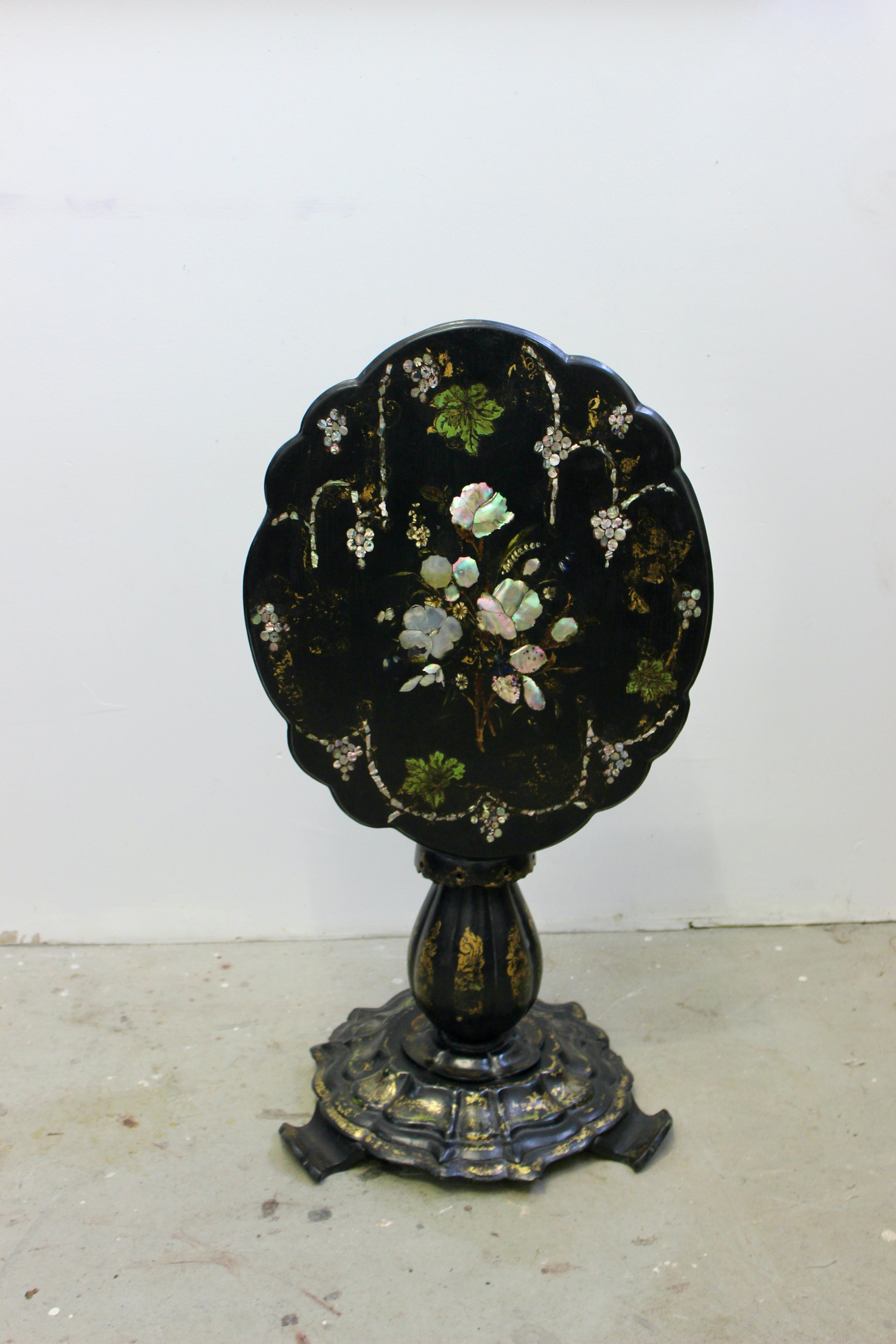 Victorian Paper-Mache Mother-of-Pearl Inlaid Tilt-Top Table